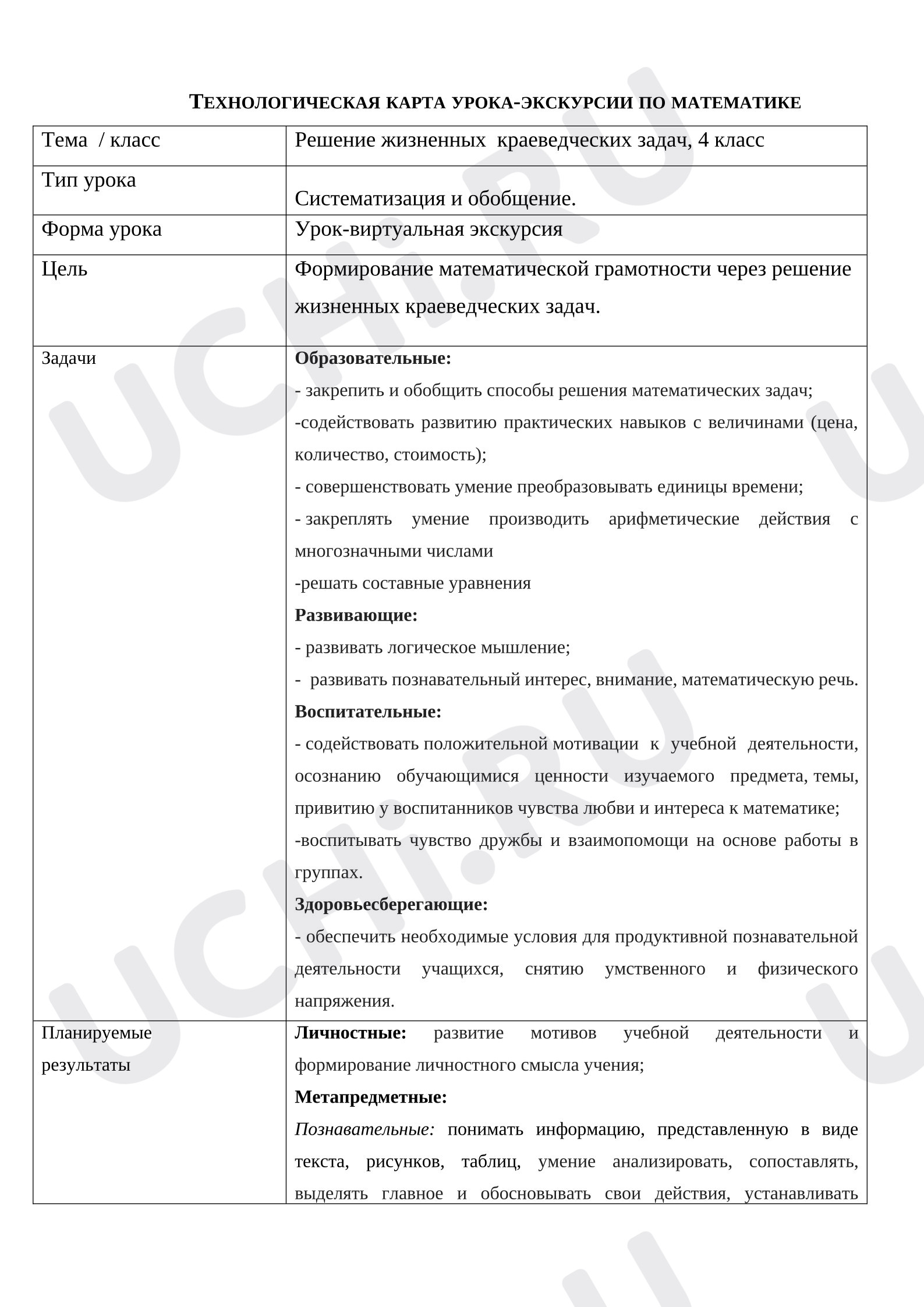 Предпросмотр материала Технологическая карта урока-экскурсии по математике. Решение задач, цена, количество, стоимость.
