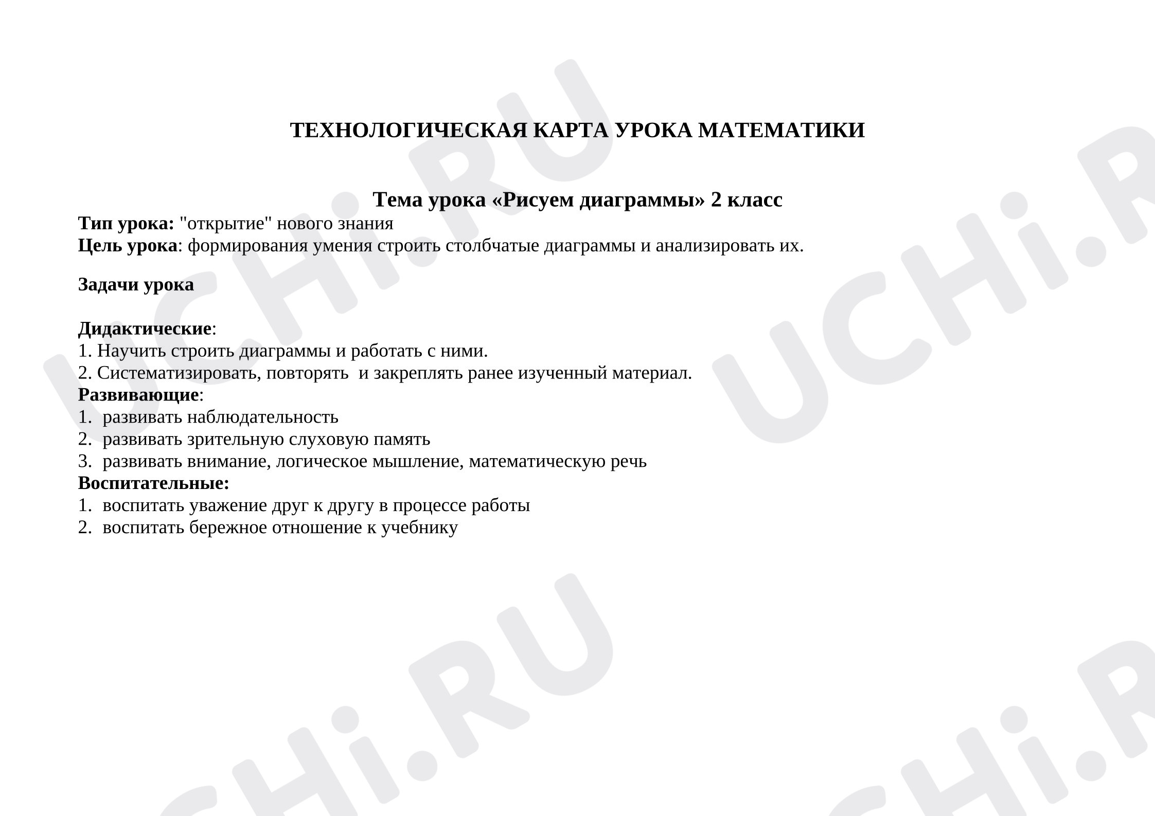 Предпросмотр материала План урока математики. Столбчатая диаграмма.