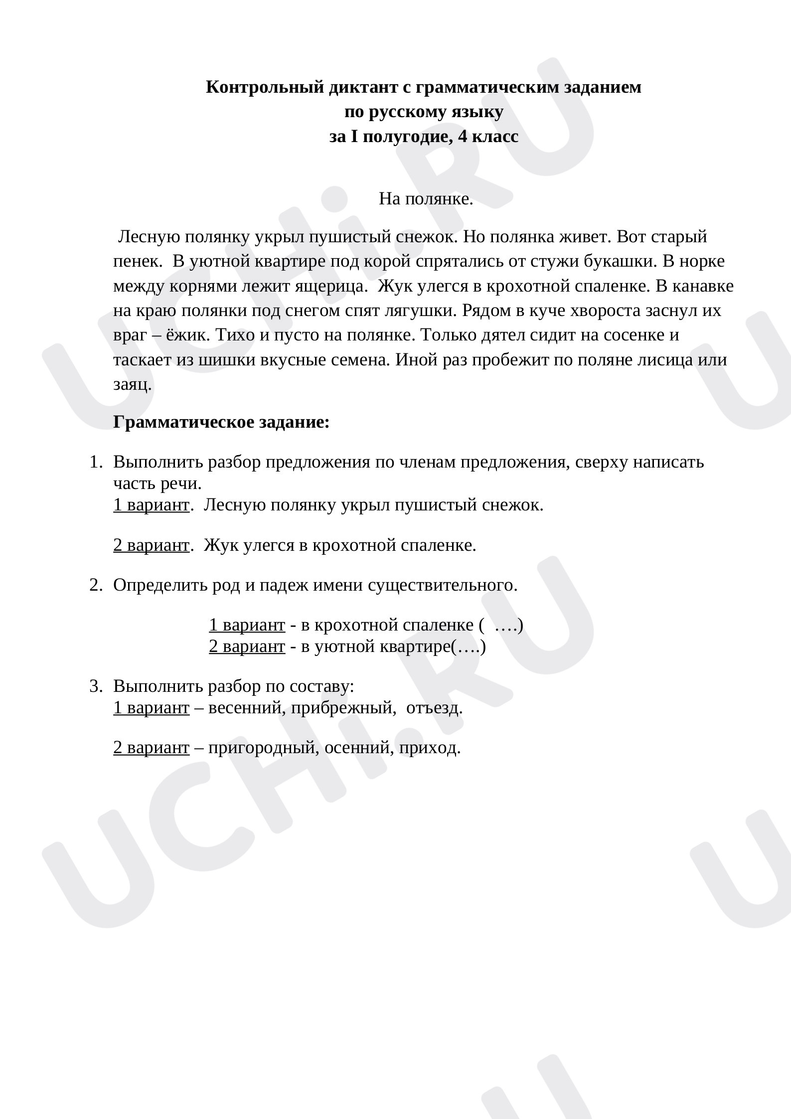 Предпросмотр материала Диктант по русскому языку за 1 полугодие с грамматическими заданиями