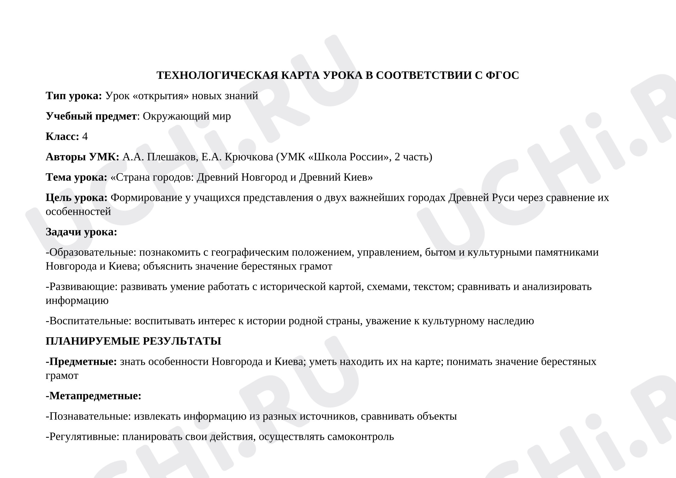 Предпросмотр материала План окружающего мира. Страна городов.