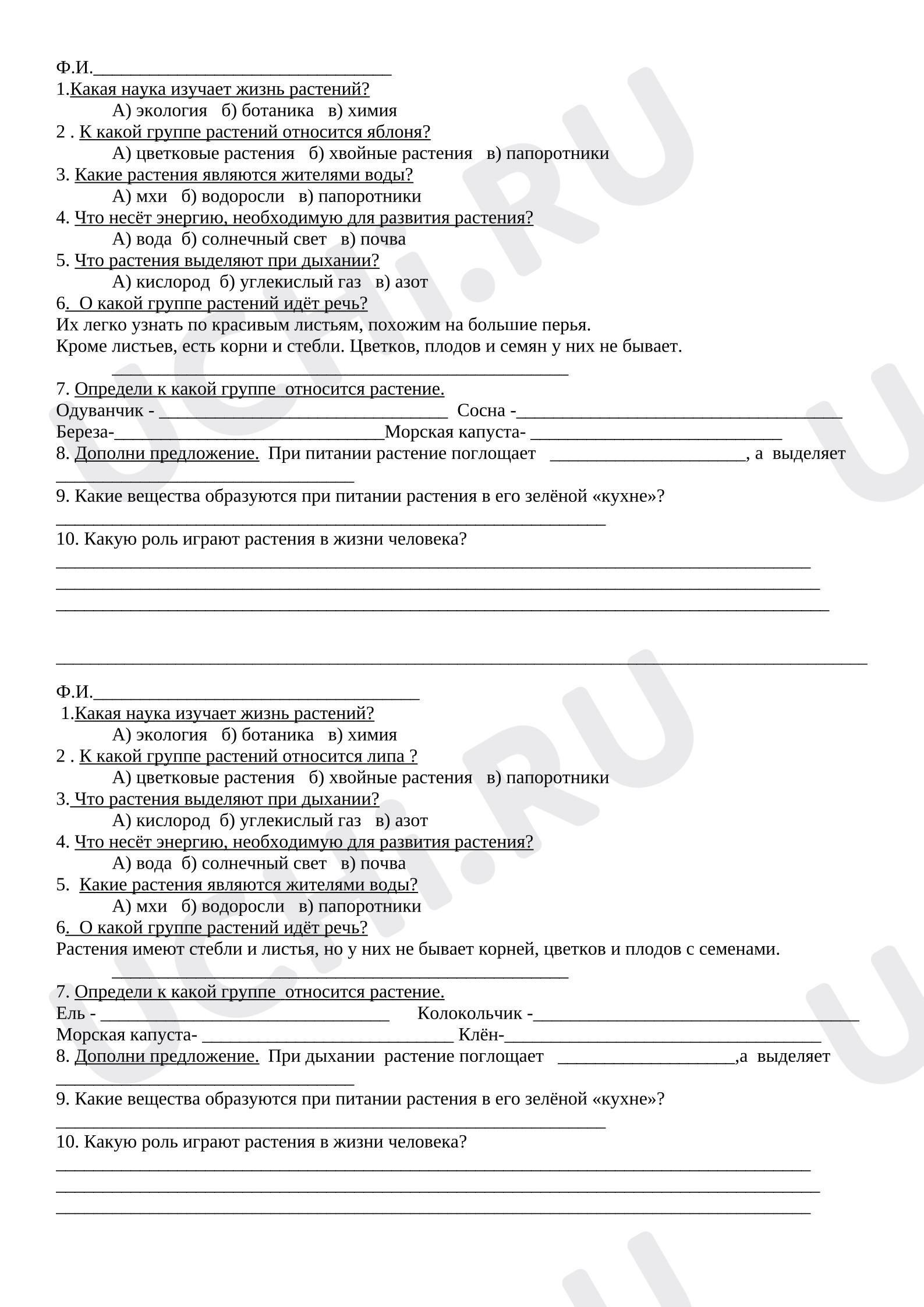 Предпросмотр материала Тест к уроку окружающего мира «Растения».