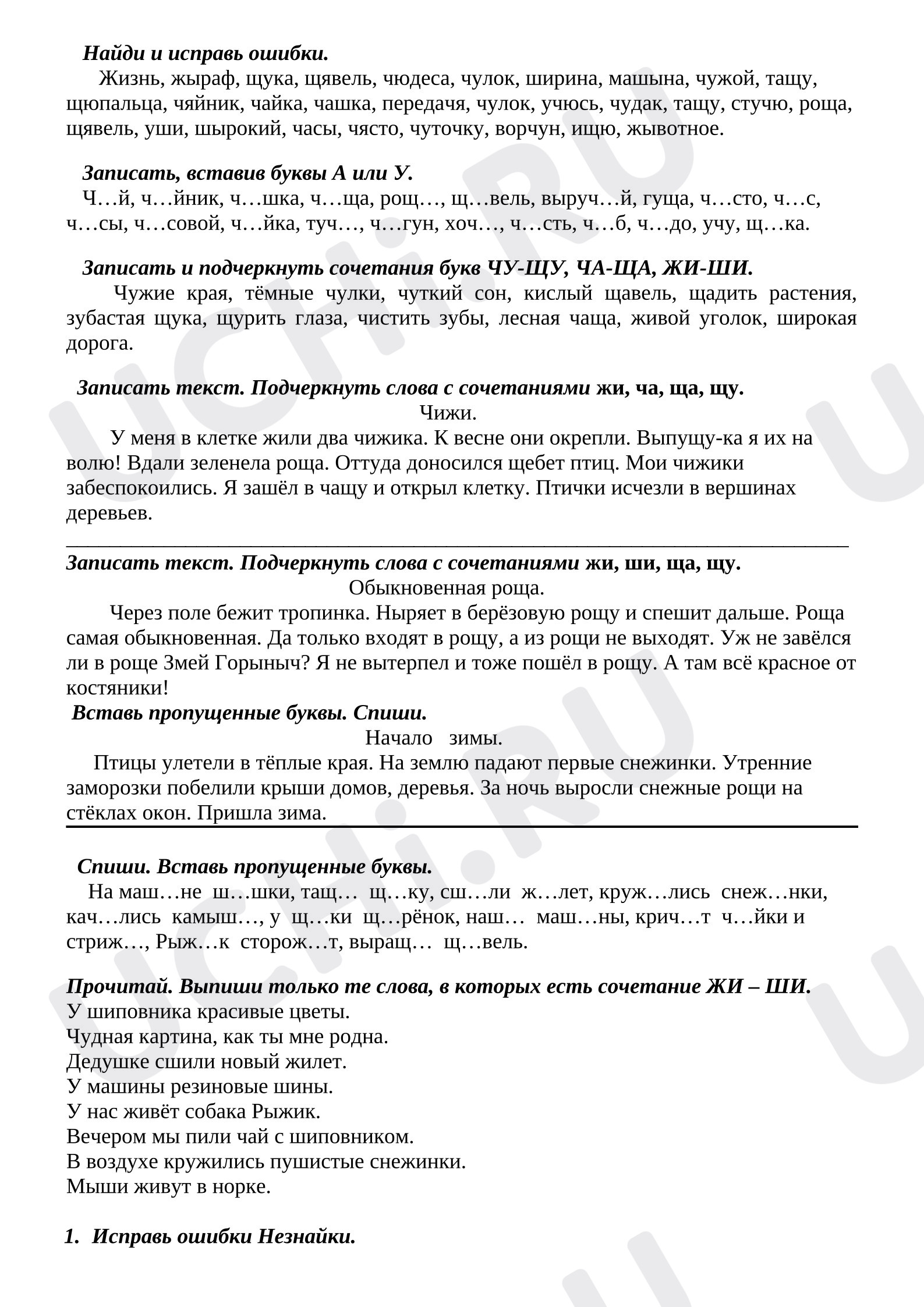 Предпросмотр материала Сочетания букв ча-ща, чу-щу, жи-ши