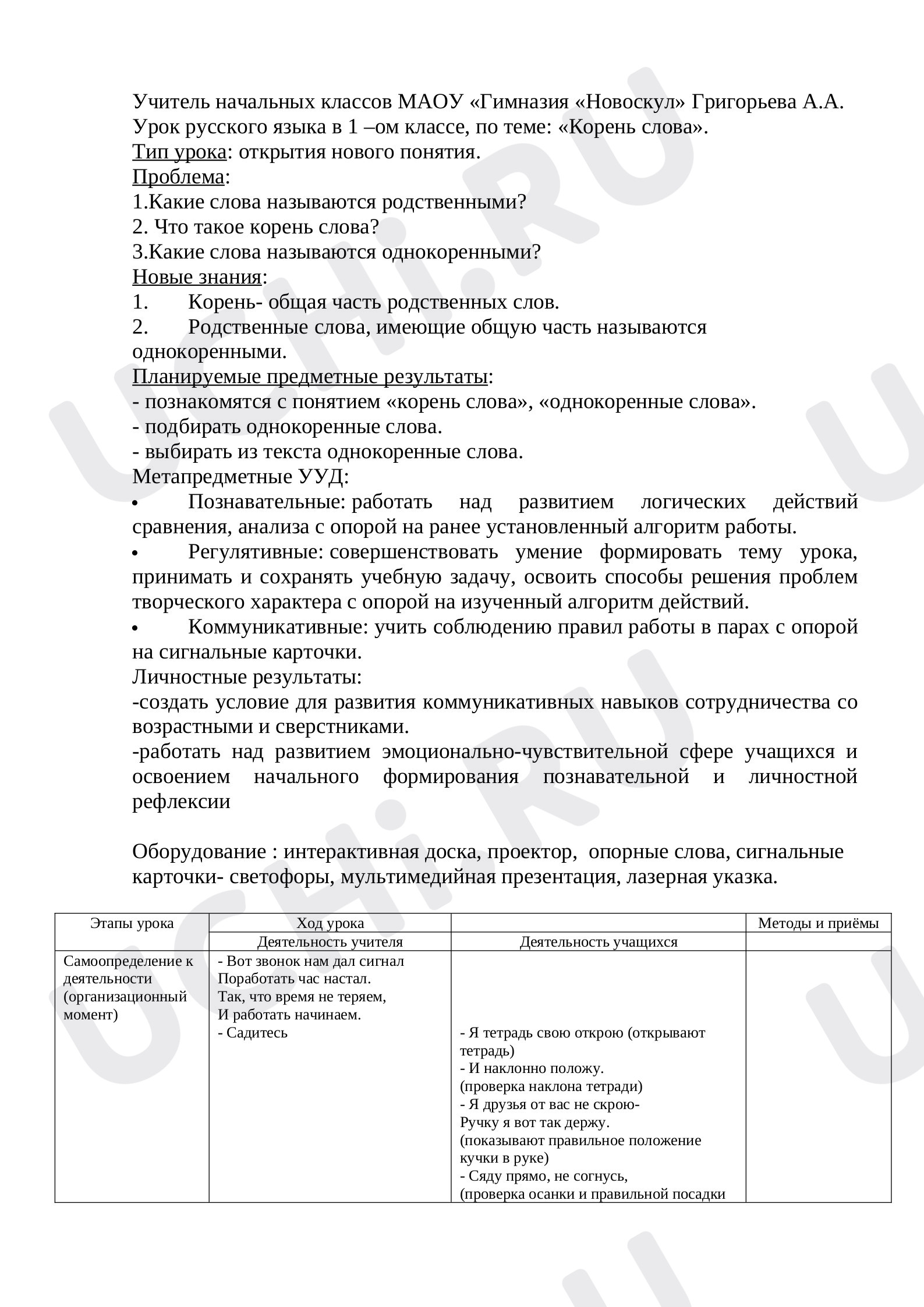 Предпросмотр материала Конспект урока по русскому языку. Корень слова.