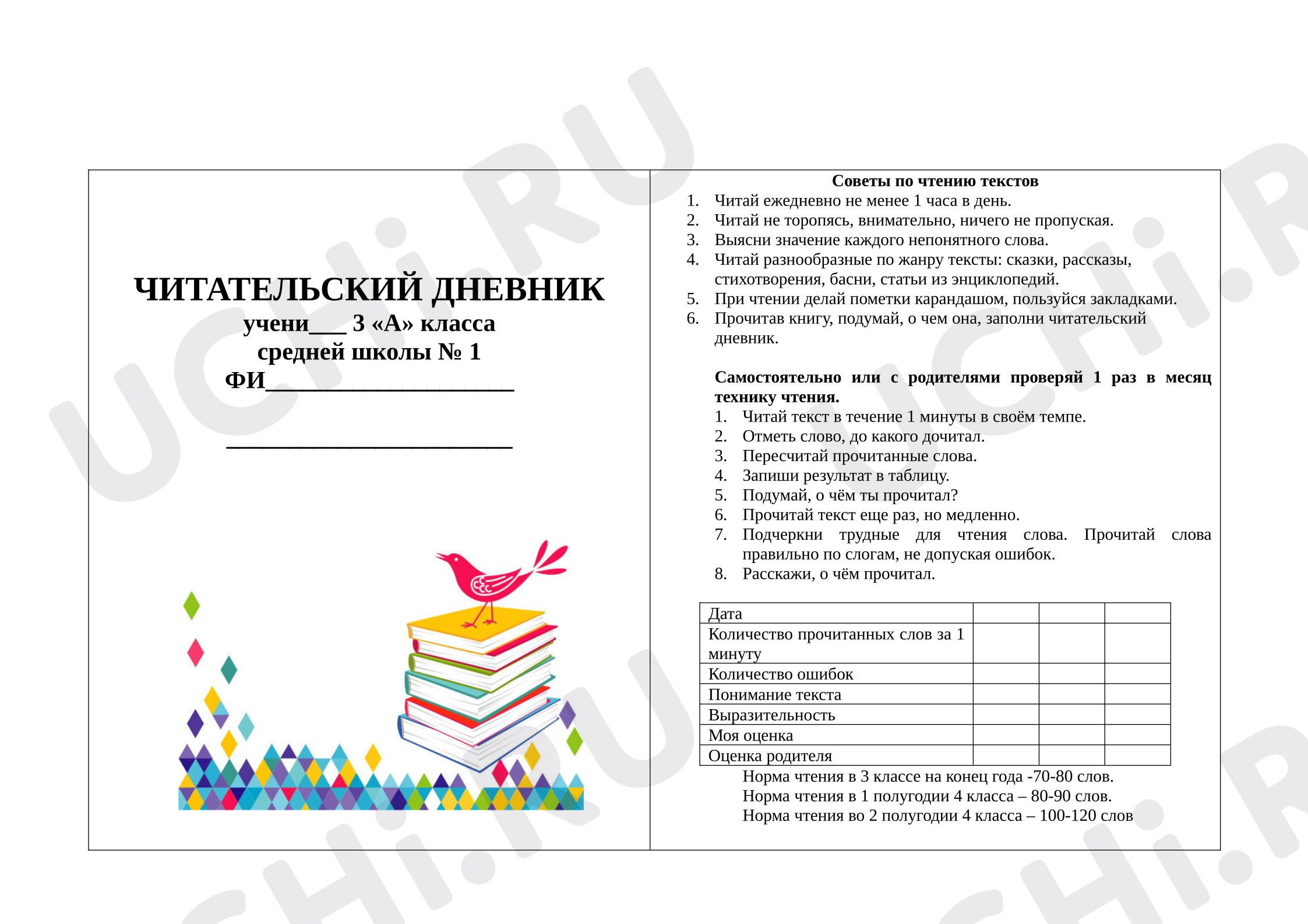 Предпросмотр материала Читательский дневник. Список чтения на лето.