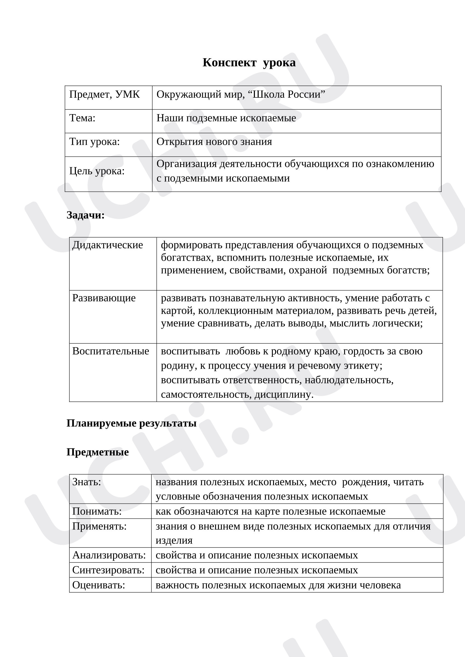 Предпросмотр материала Конспект урока окружающего мира. Наши подземные богатства Ленинградской области.