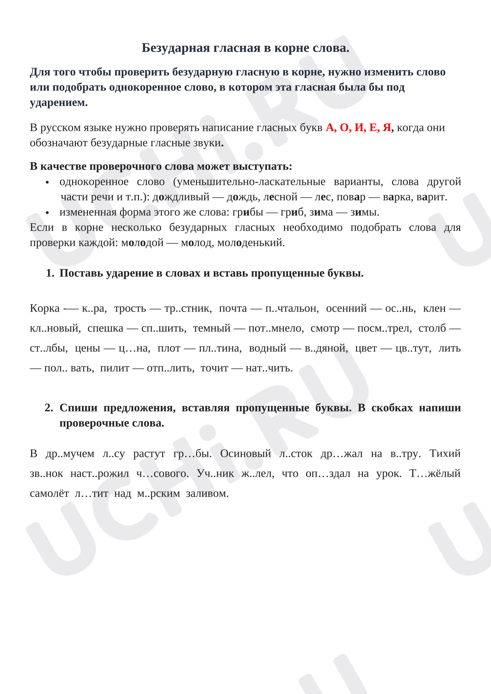 Предпросмотр материала Безударные гласные в корне слова