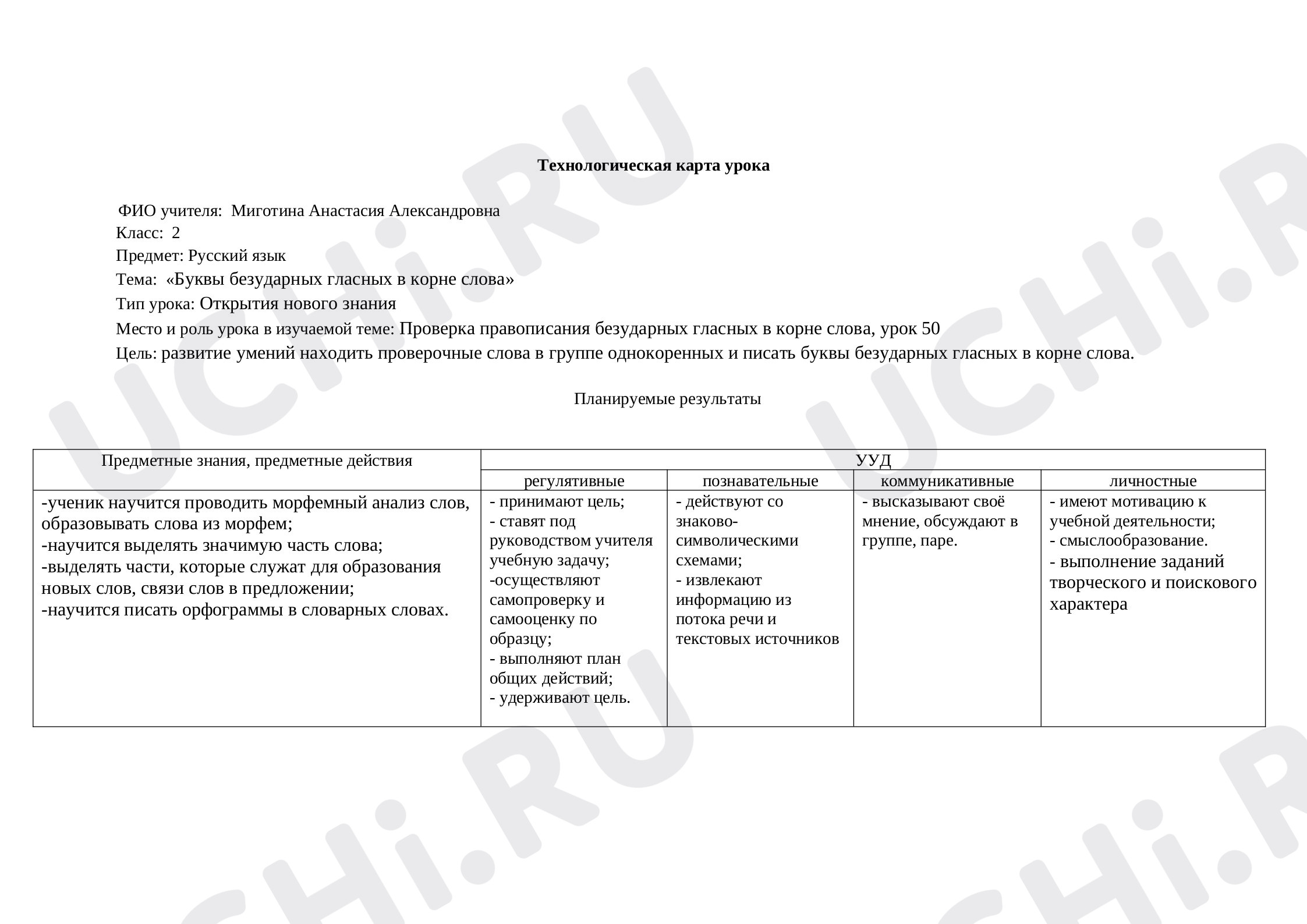 Предпросмотр материала Технологическая карта урока по русскому языку «Буквы безударных гласных в корне слова».