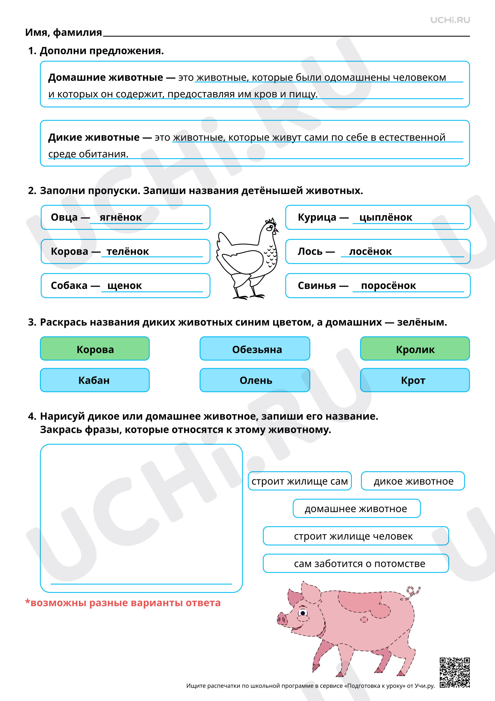 Предпросмотр материала Многообразие животных. Дикие и домашние животные. Ответы
