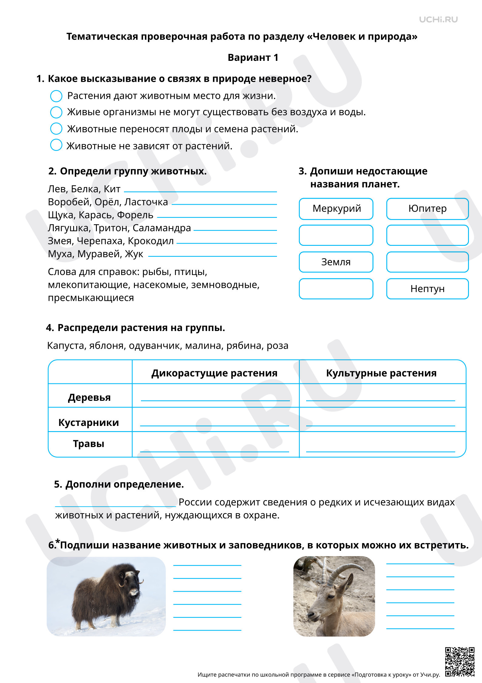 Предпросмотр материала Человек и природа. 1 вариант