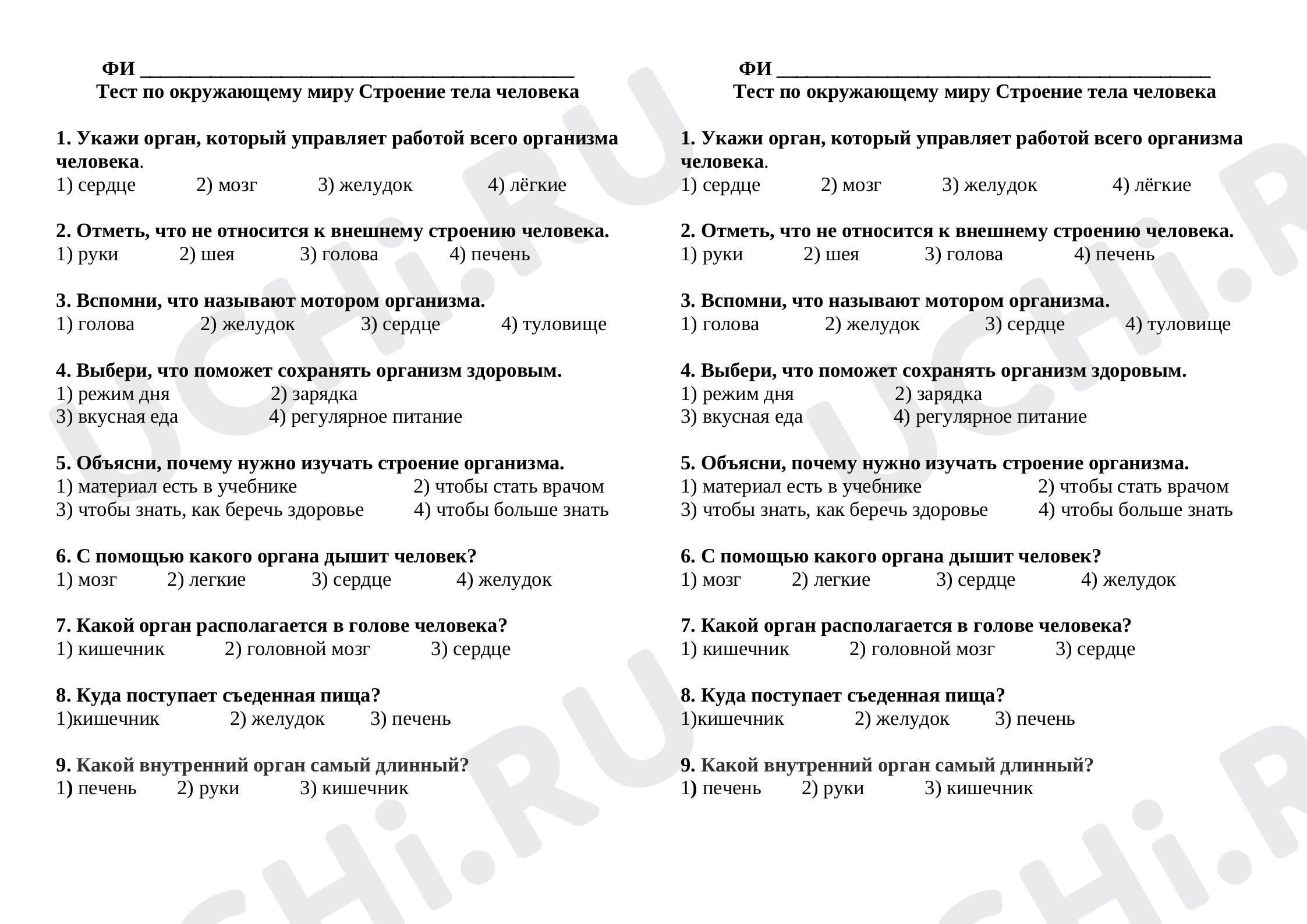 Предпросмотр материала Строение тела человека