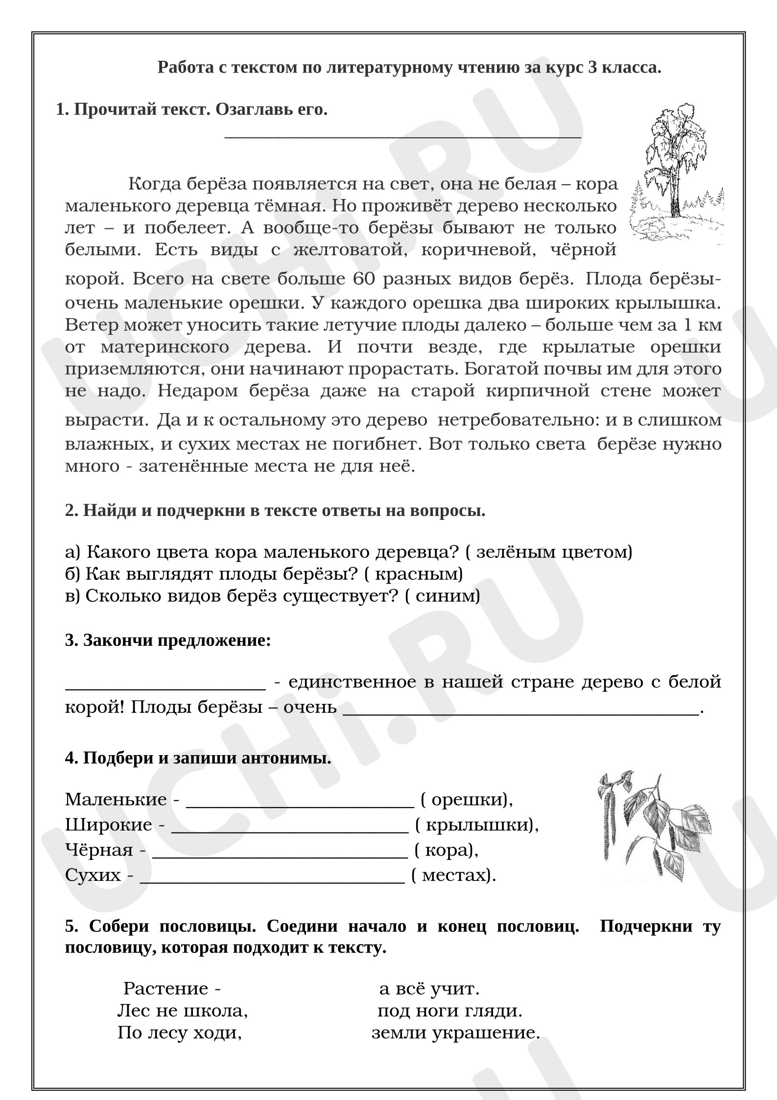 Предпросмотр материала Работа с текстом по литературному чтению за курс 3 класса.
