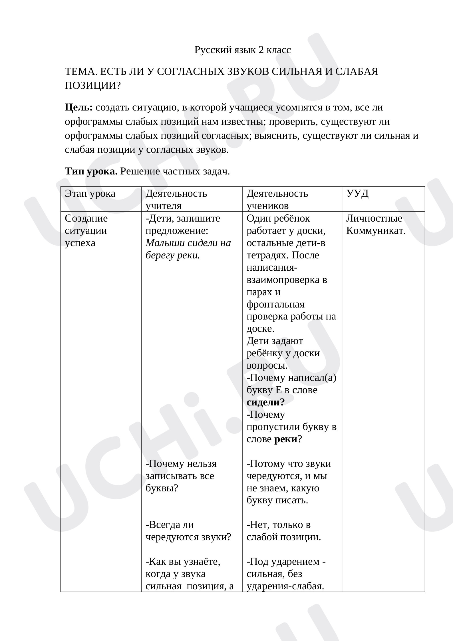 Предпросмотр материала План урока русского языка. Слабые и сильные позиции согласных звуков.