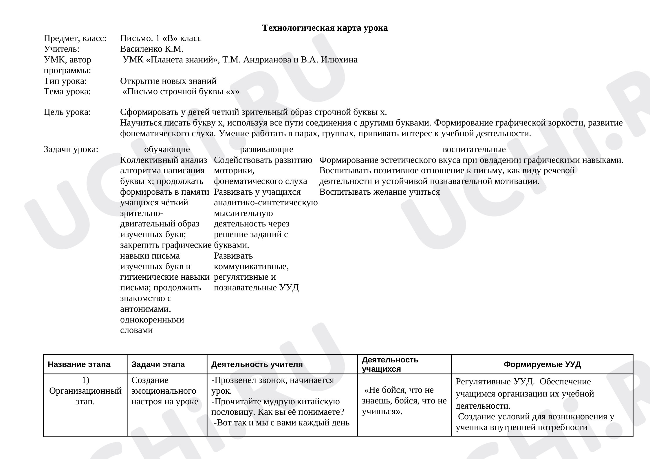 Предпросмотр материала Письмо строчной буквы х