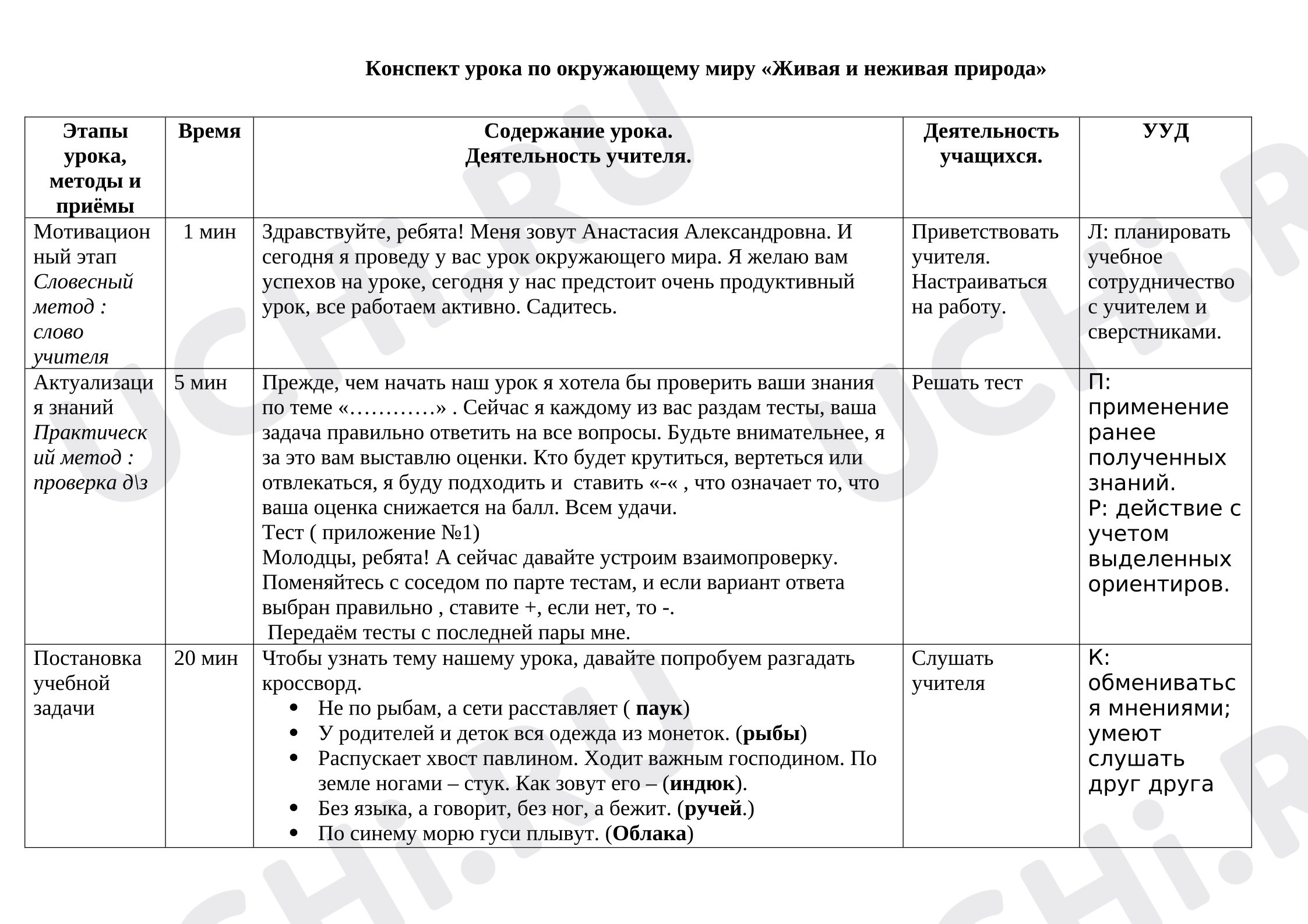 Предпросмотр материала Конспект урока окружающего мира. Живая и неживая природа.