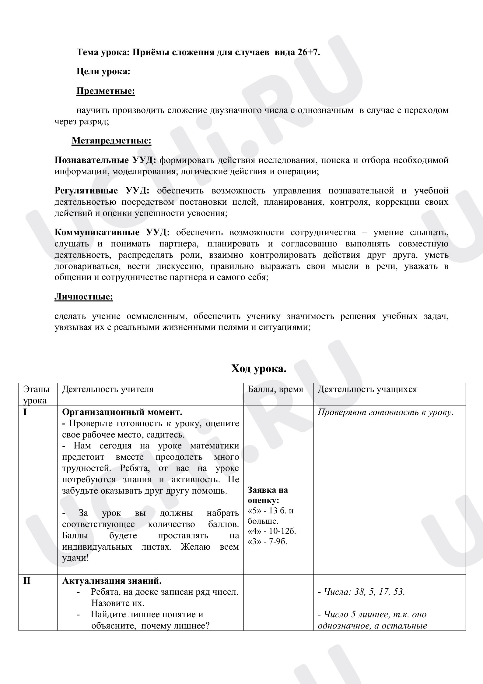 Предпросмотр материала Прием сложения для случаев 26+7