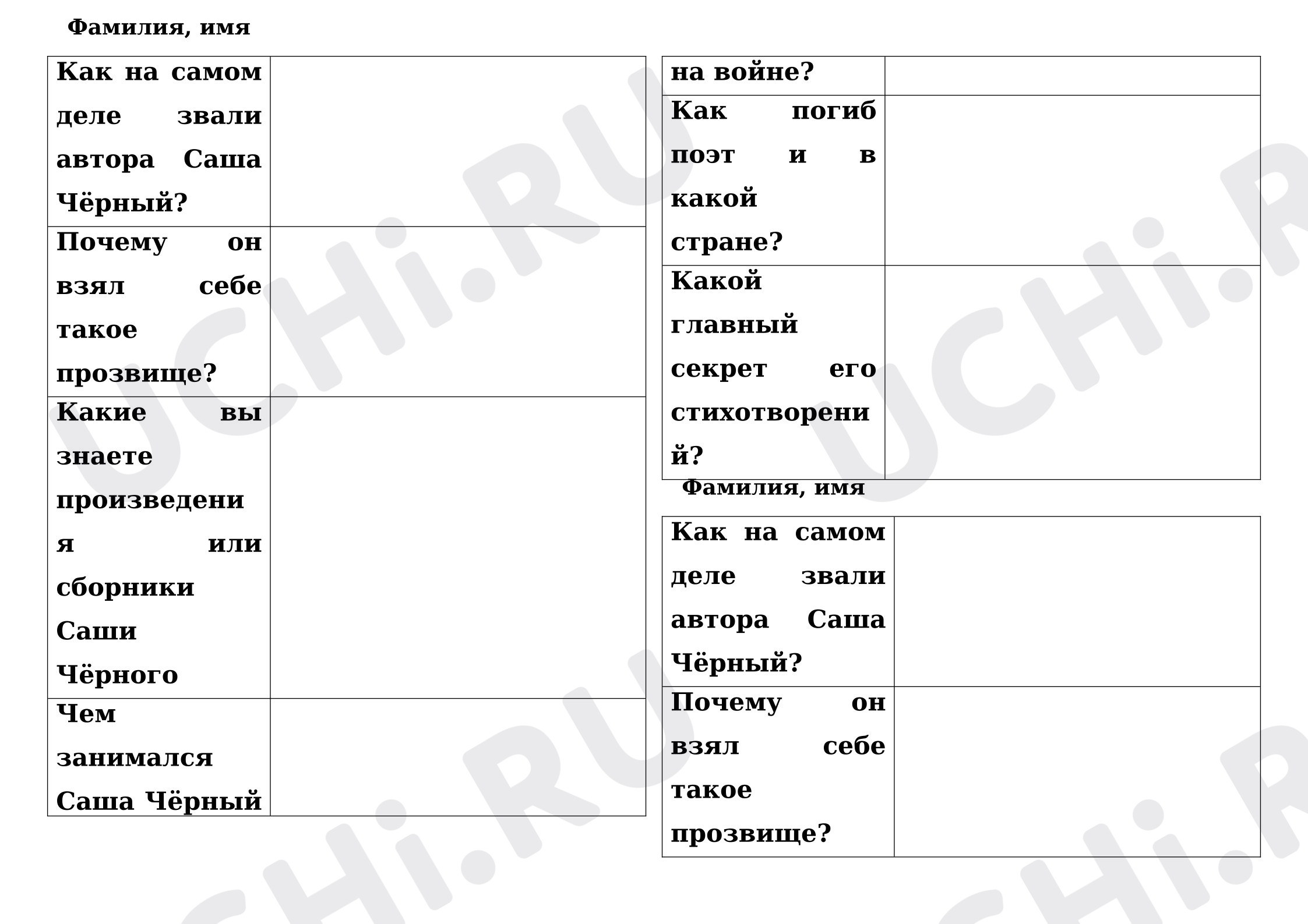 Предпросмотр материала Проверочная работа по биографии Саши Чёрного и его произведения «Воробей»
