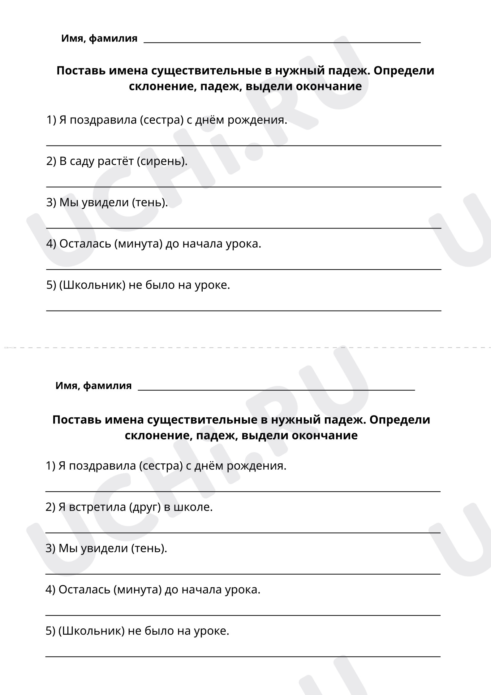 Именительный и винительный падежи, распечатка. Повышенный уровень, русский  язык 4 класс: Именительный и винительный падежи | Учи.ру