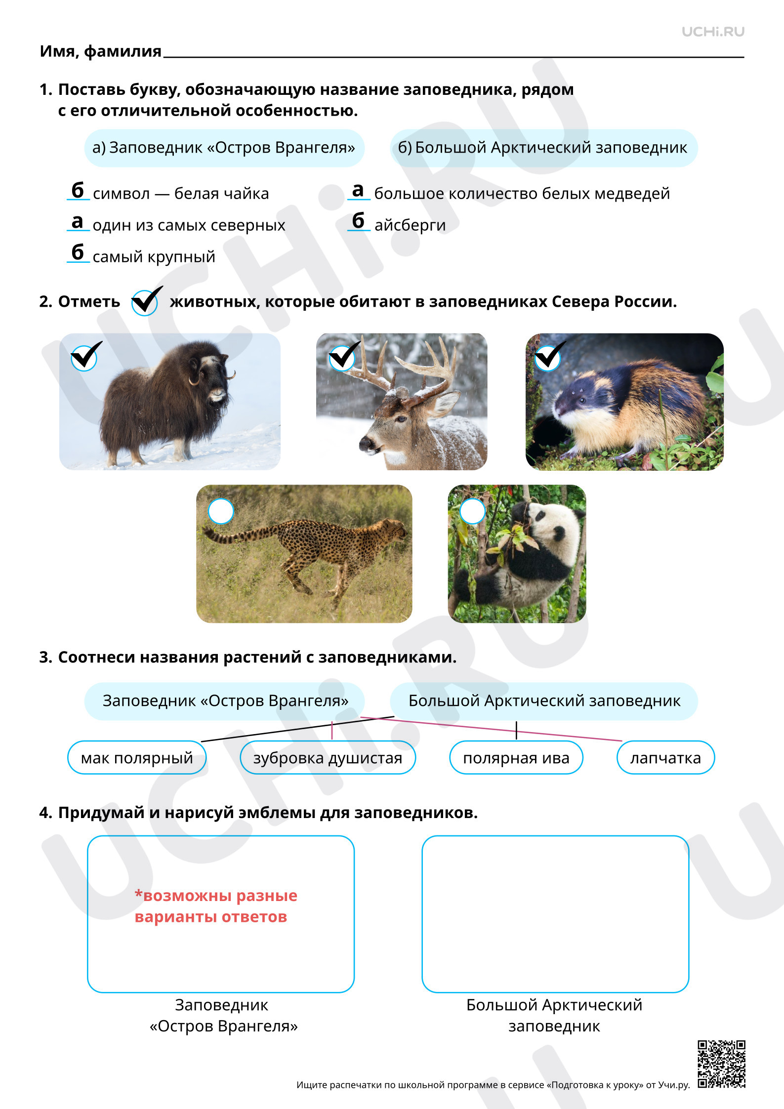 Предпросмотр материала Заповедники Севера России (Остров Врангеля, Большой Арктический заповедник). Ответы