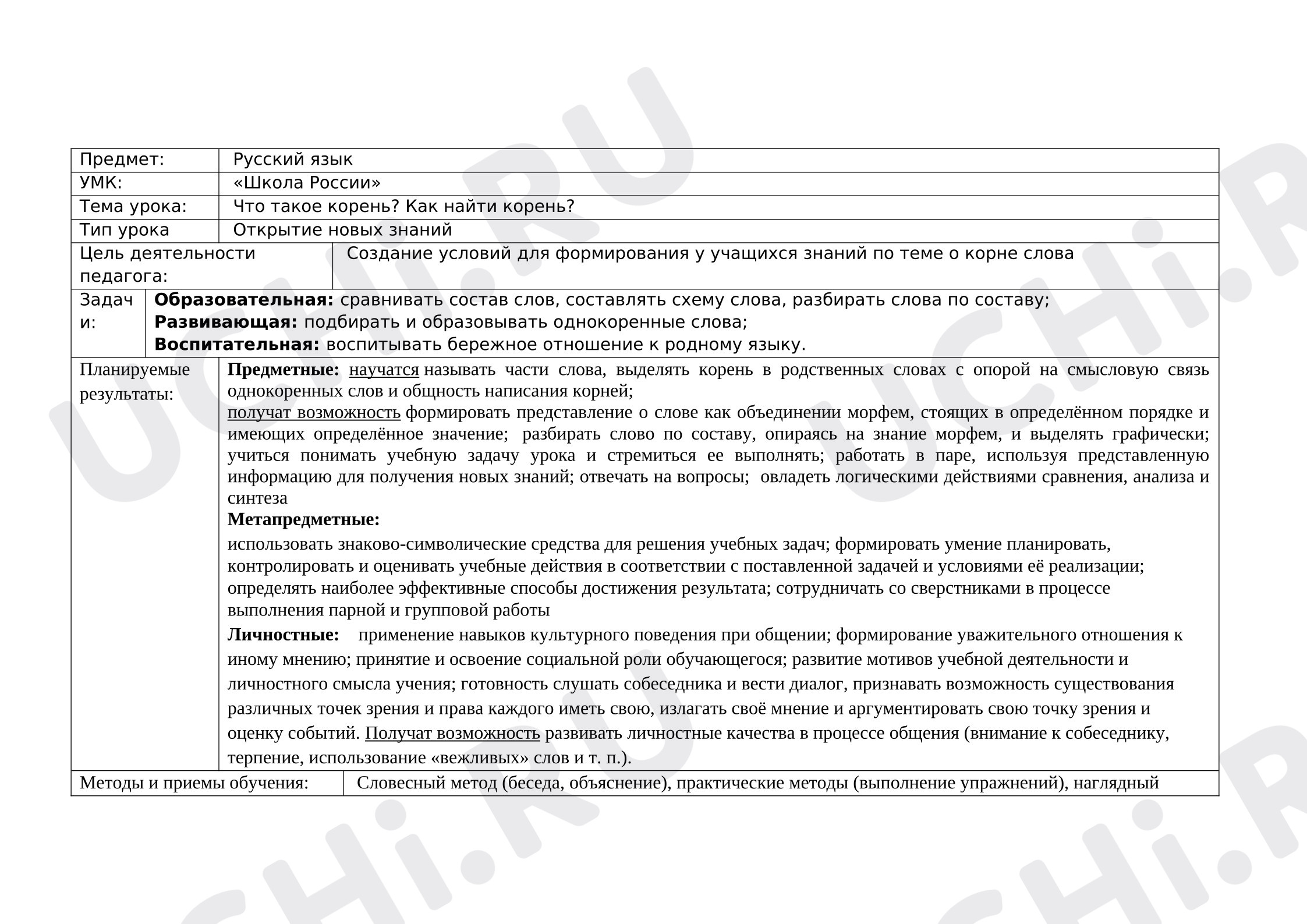 Предпросмотр материала Технологическая карта к уроку русского языка. Корень.