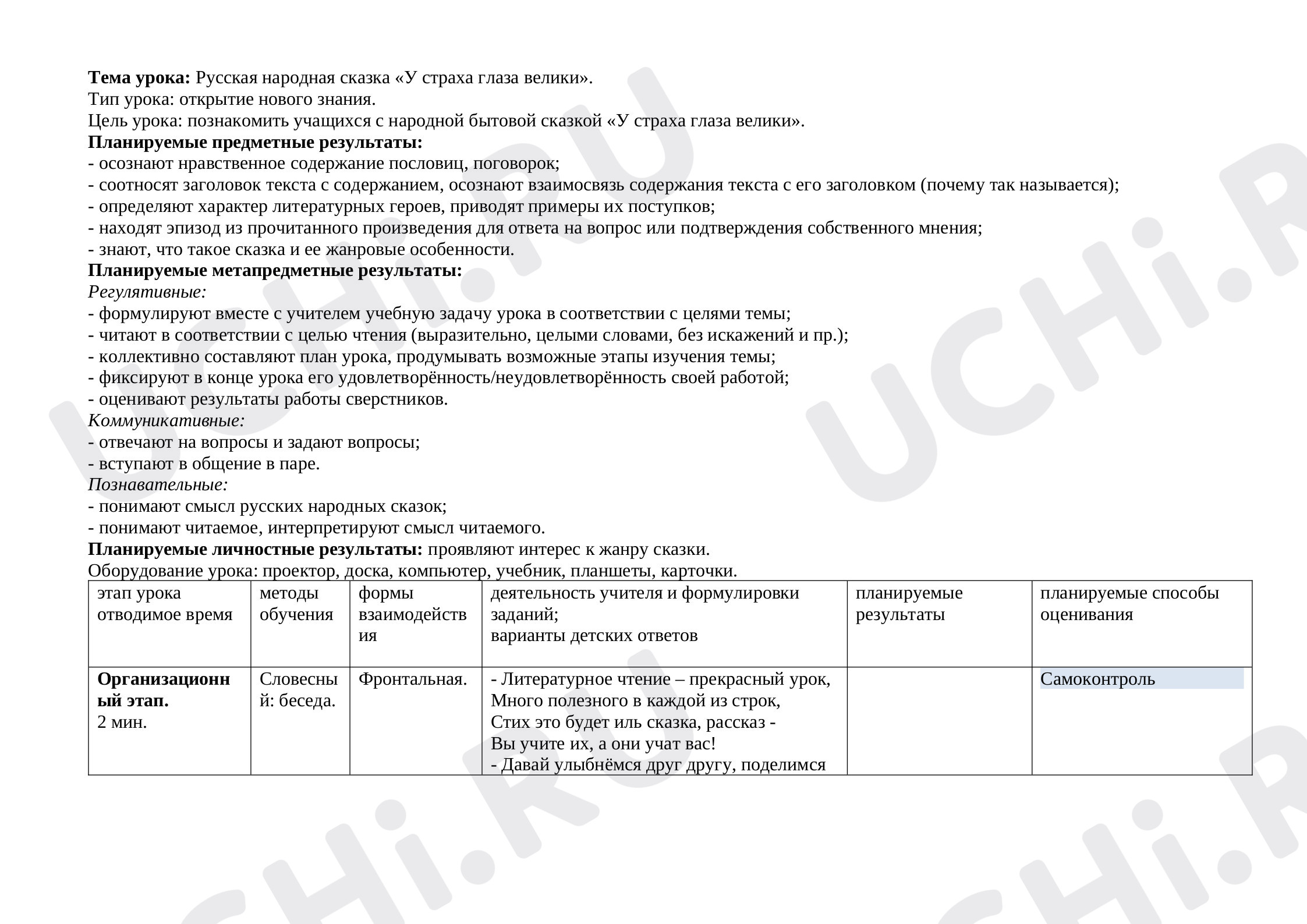 Предпросмотр материала Конспект к русской народной сказки «У страха глаза велики».