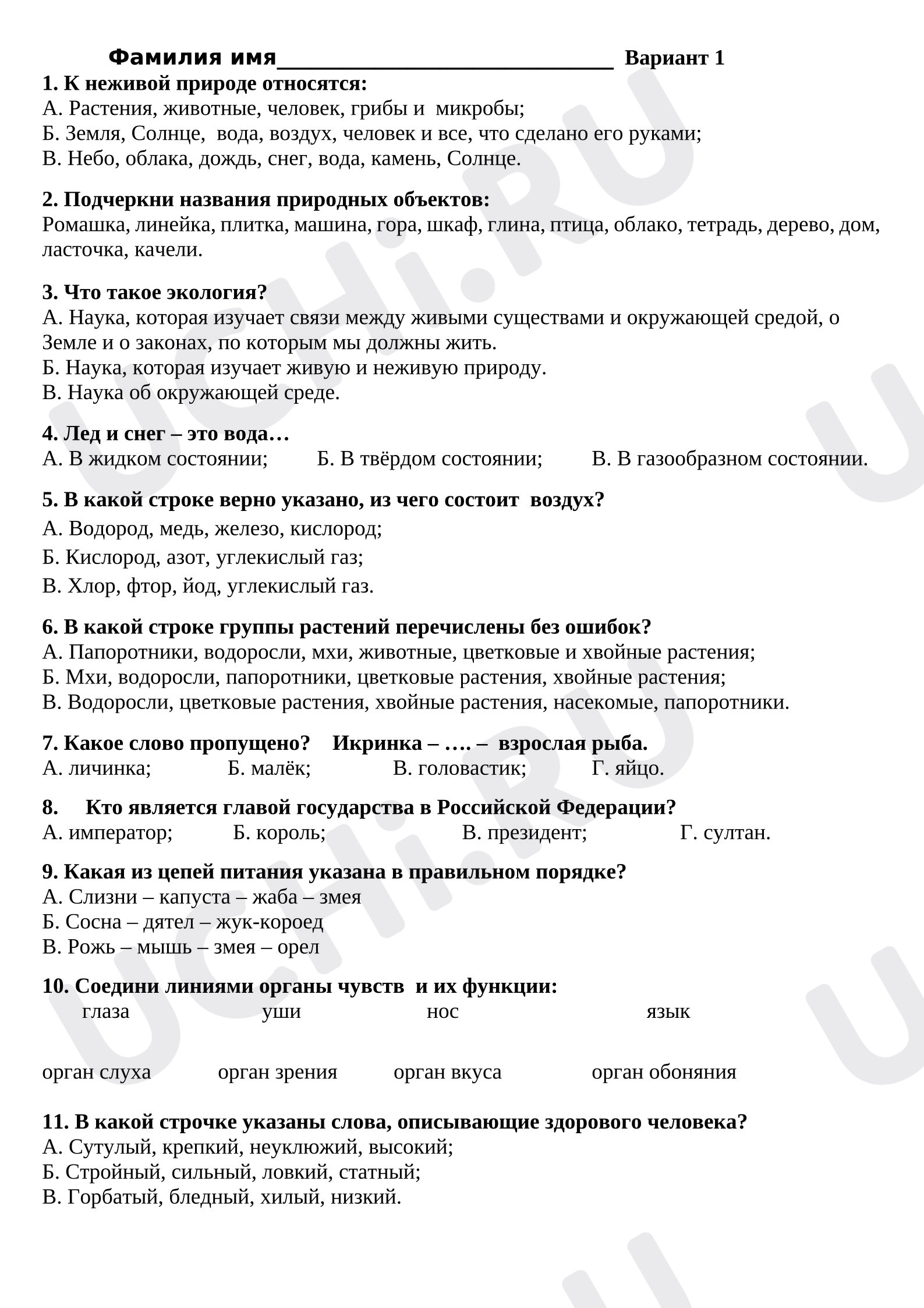 Предпросмотр материала Итоговая проверочная работа по окружающему миру.