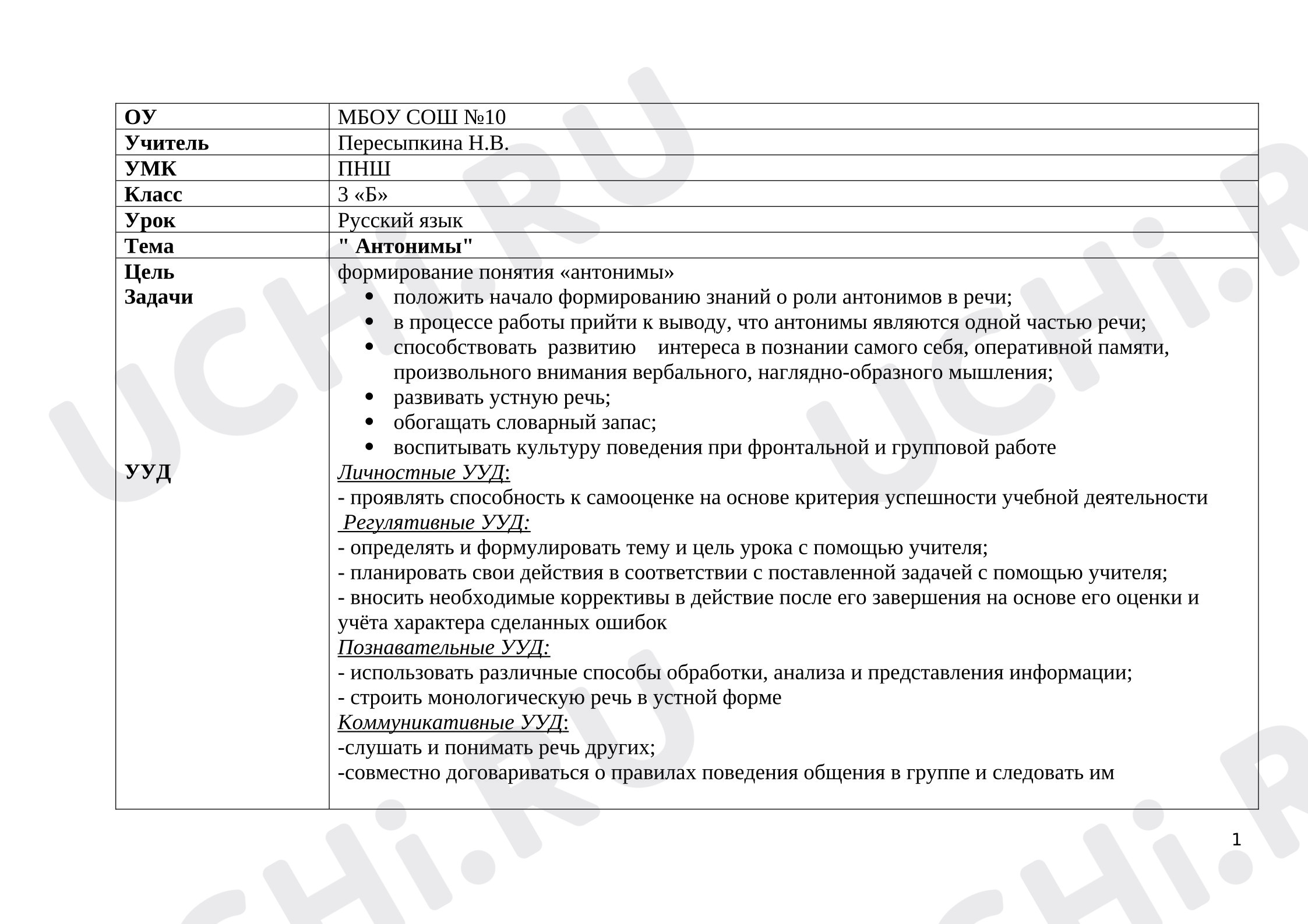 Предпросмотр материала План урока. Русский язык " Антонимы"