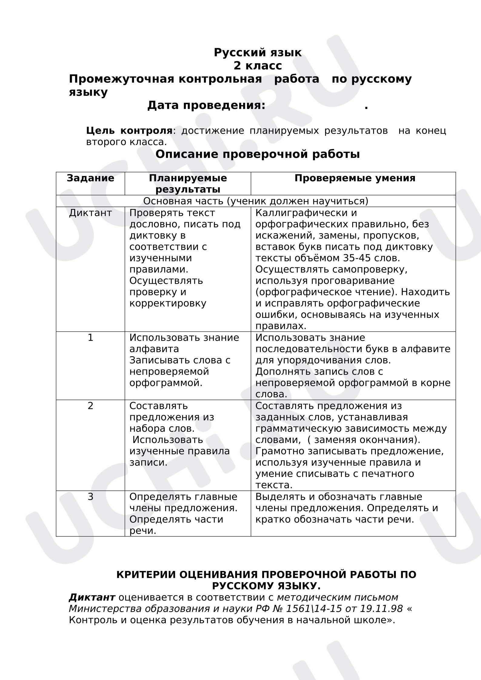 Предпросмотр материала Промежуточная контрольная работа по русскому языку.