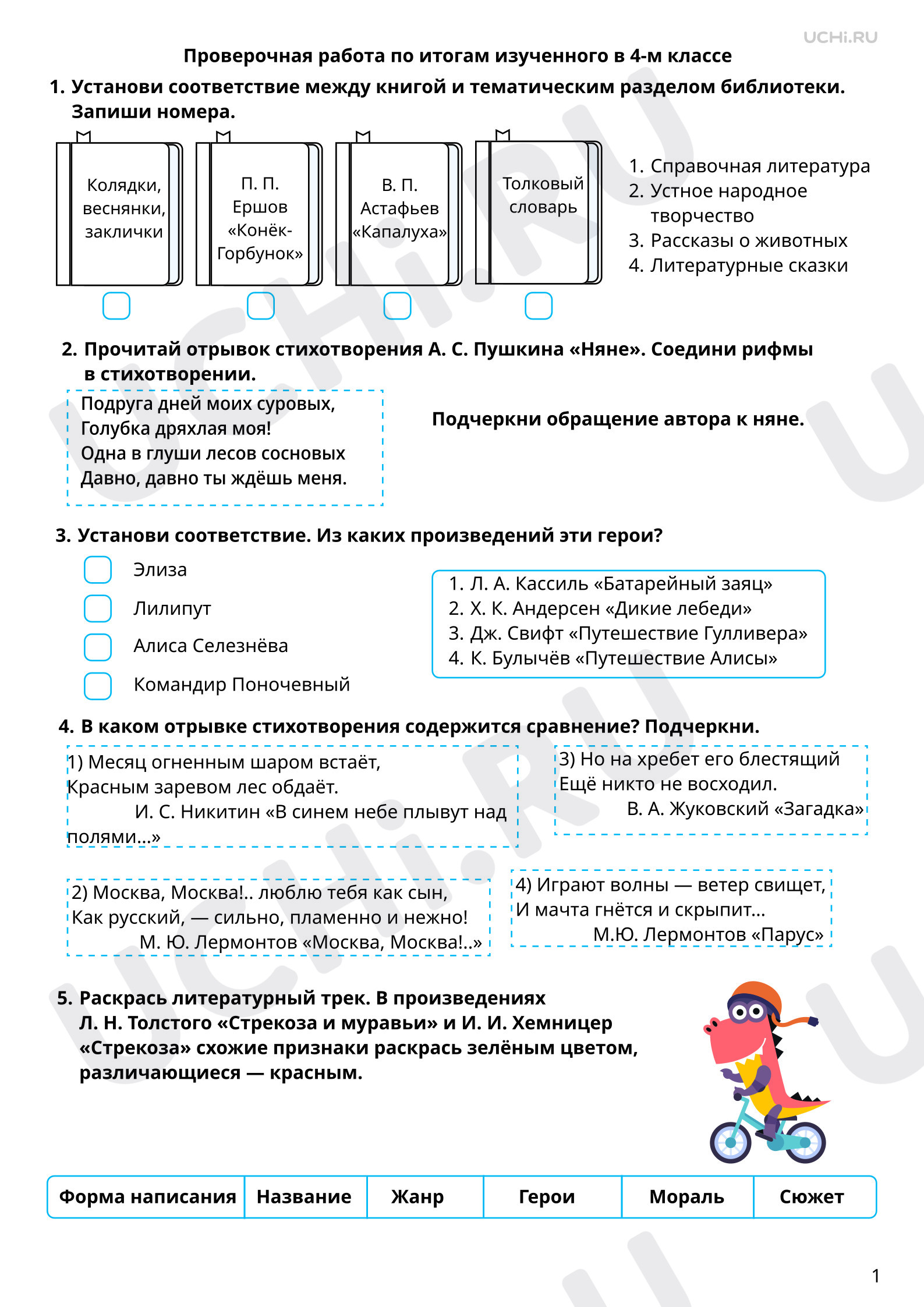 Предпросмотр материала Проверочная работа по итогам изученного в 4 классе, 1 вариант