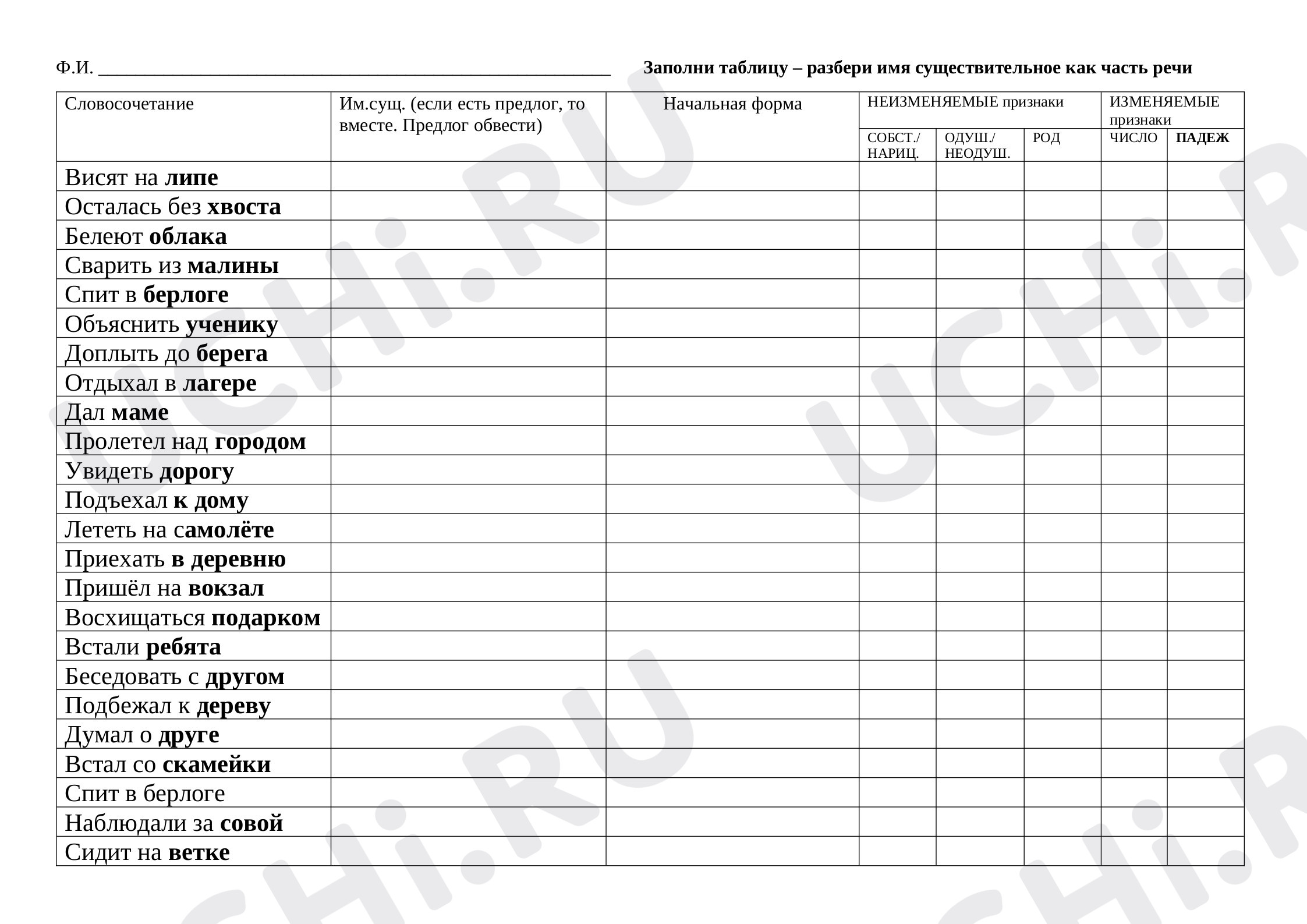 📒 Рабочий лист №5 по теме “Разбор имени существительного как части речи ...