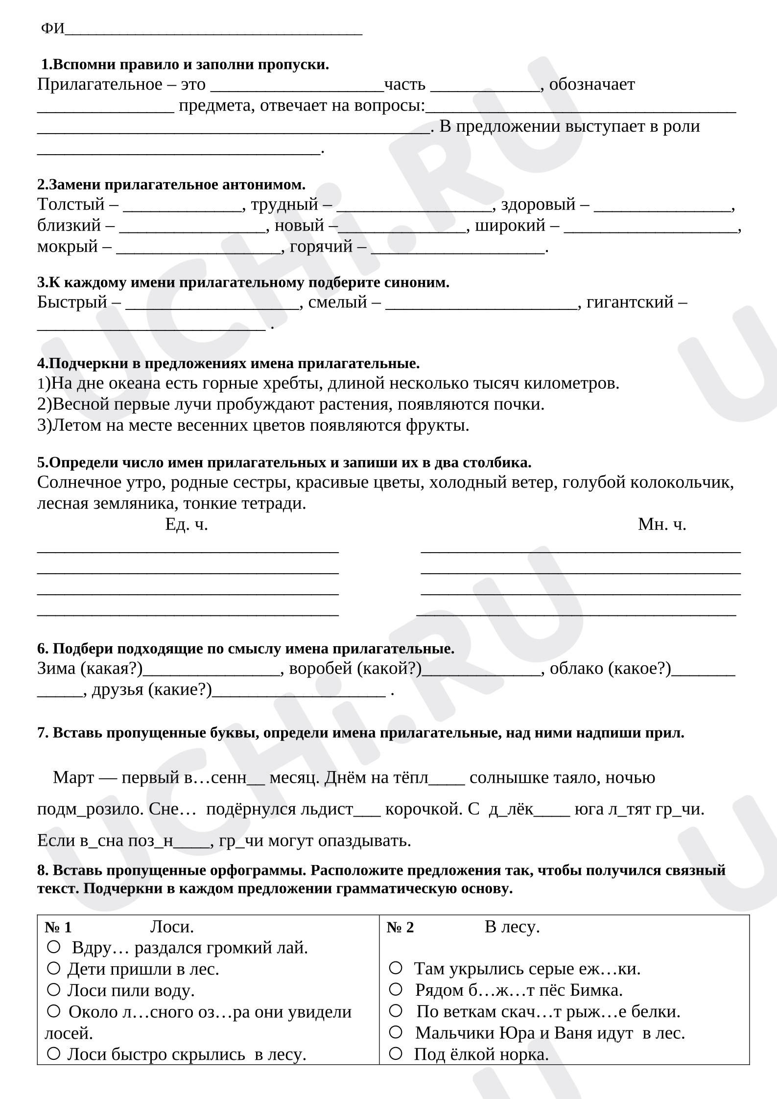 Предпросмотр материала Проверочная работа к уроку русского языка по теме «Имя прилагательное».