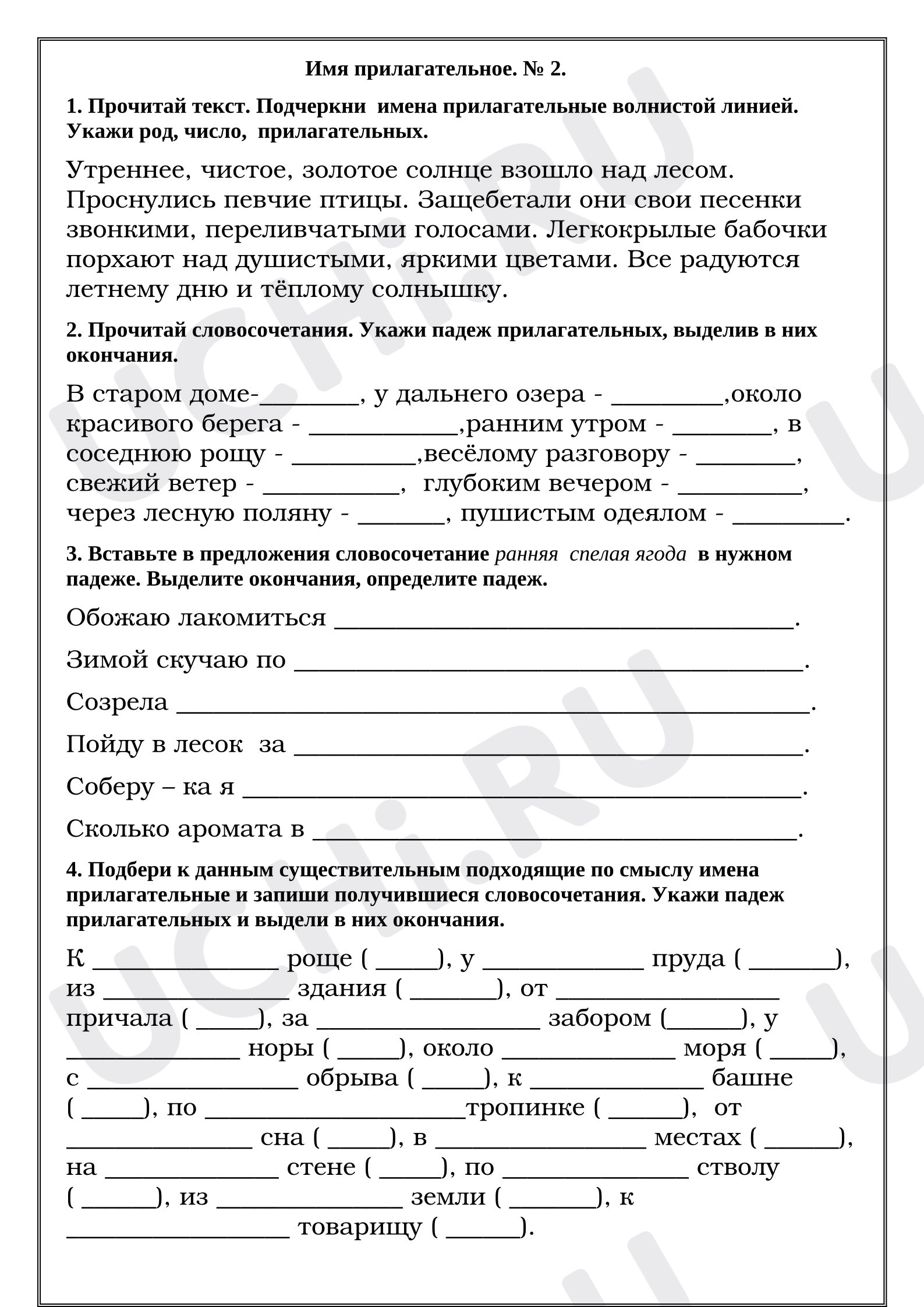 Предпросмотр материала Рабочие листы к уроку русского языка. Имя прилагательное. № 2.