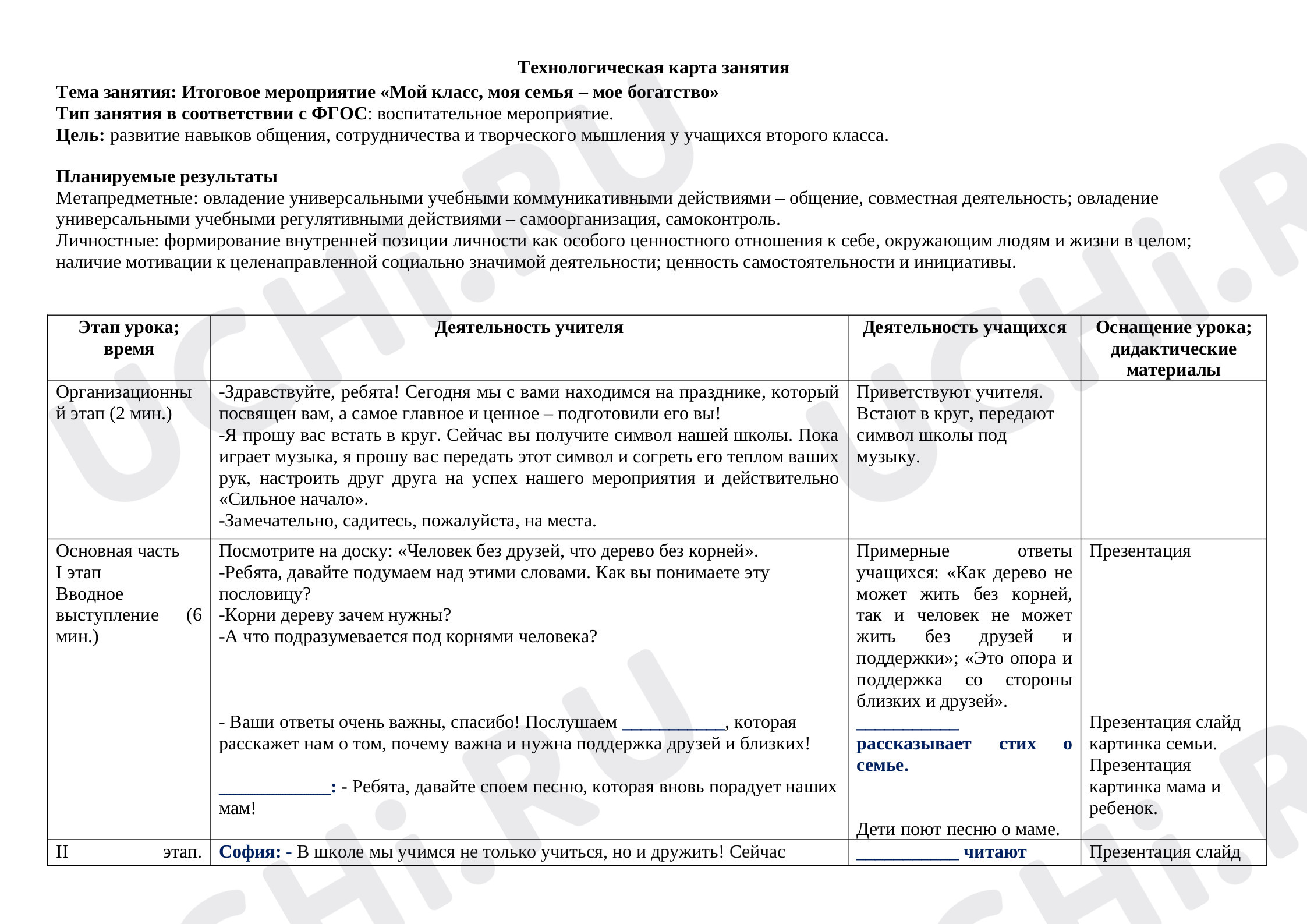 Предпросмотр материала Воспитательное мероприятие «Мой класс, моя семья — моё богатство»