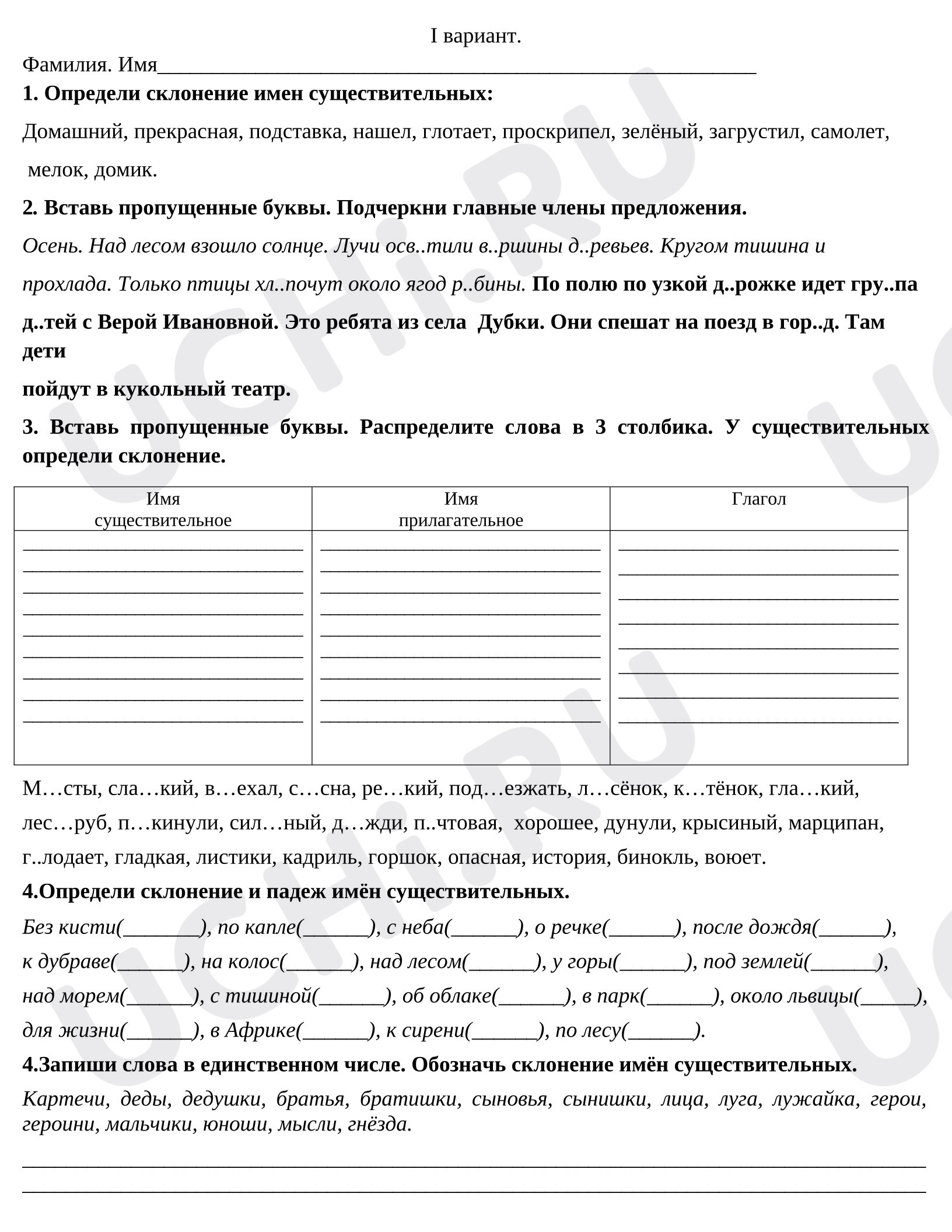 Предпросмотр материала Проверочная работа, русский язык.