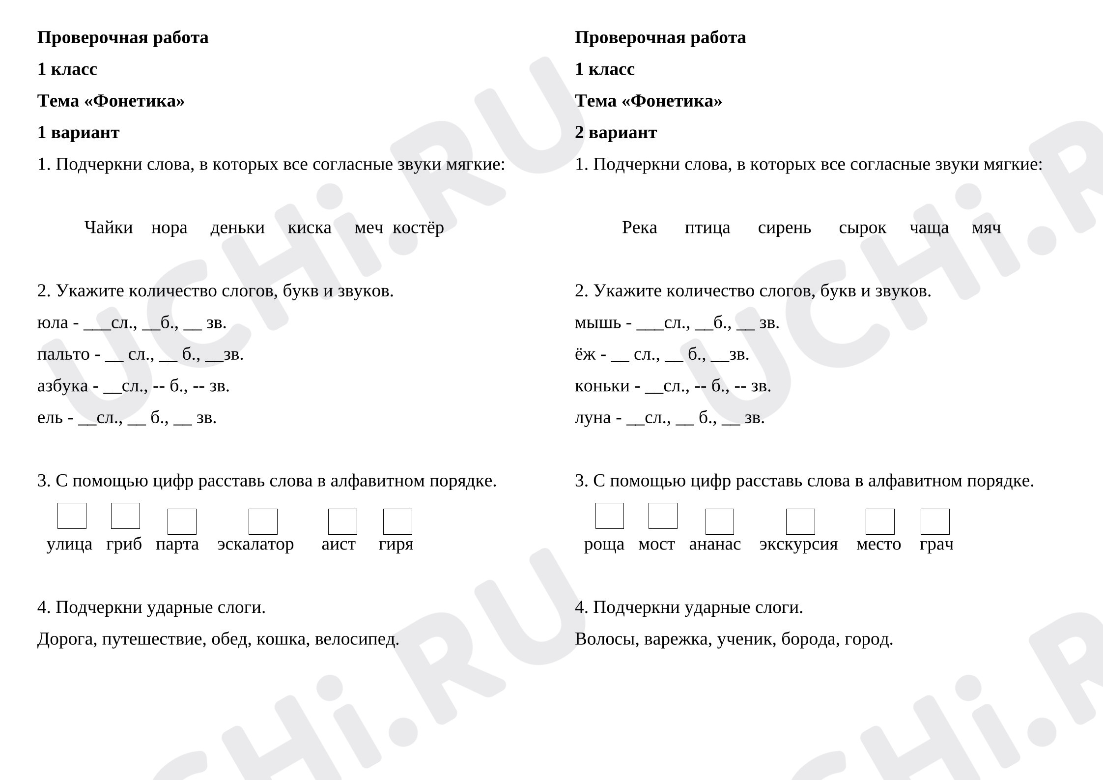 Предпросмотр материала Проверочная работа к уроку русского языка. Фонетика