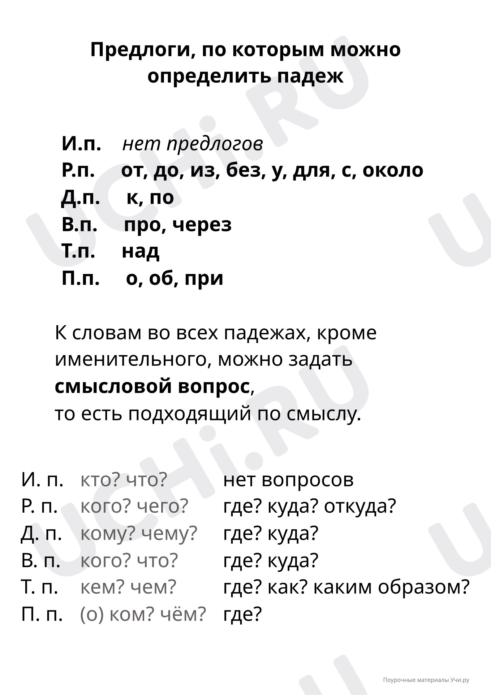 Предпросмотр материала Памятка по падежам