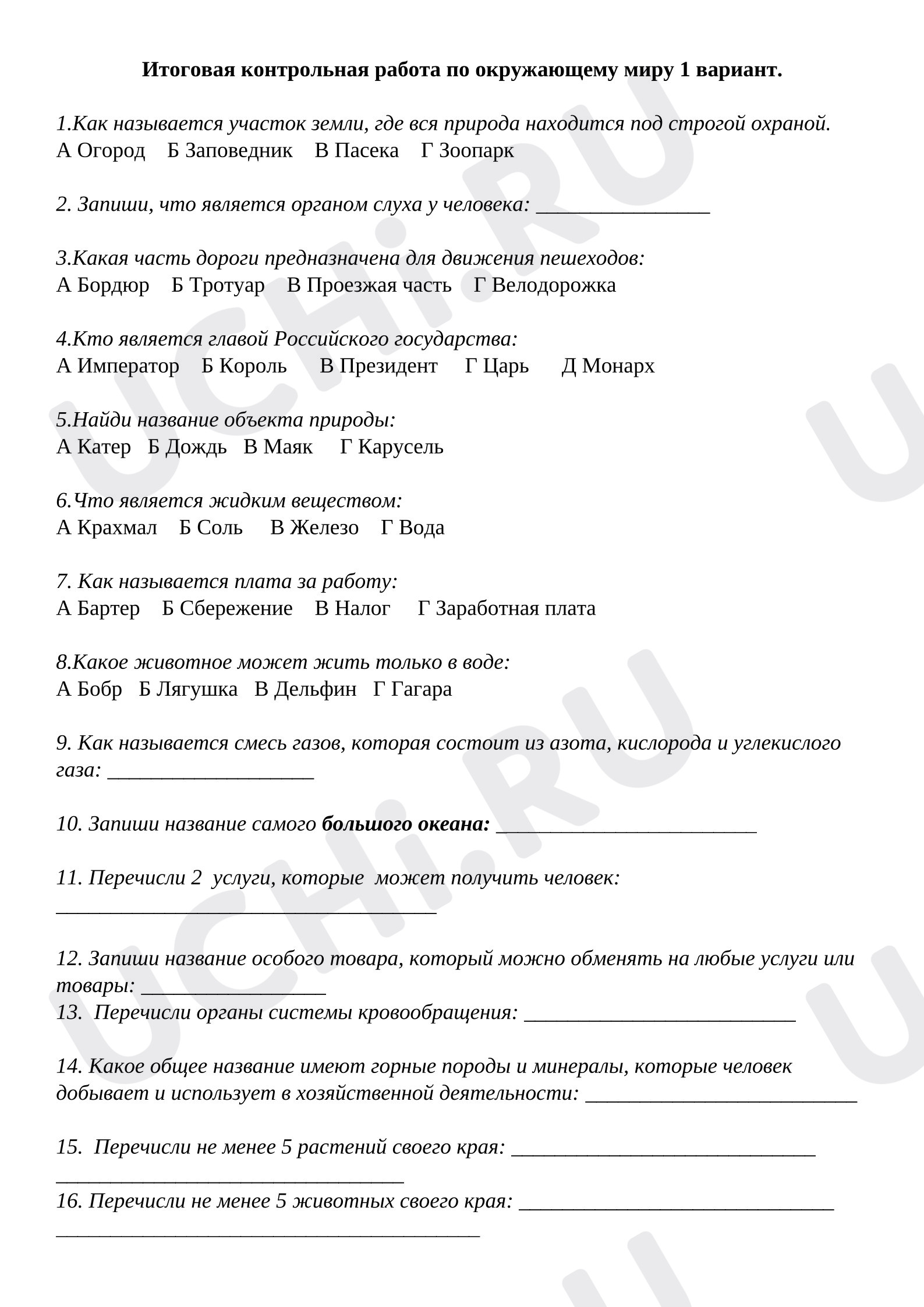 Предпросмотр материала Итоговая контрольная работа за год