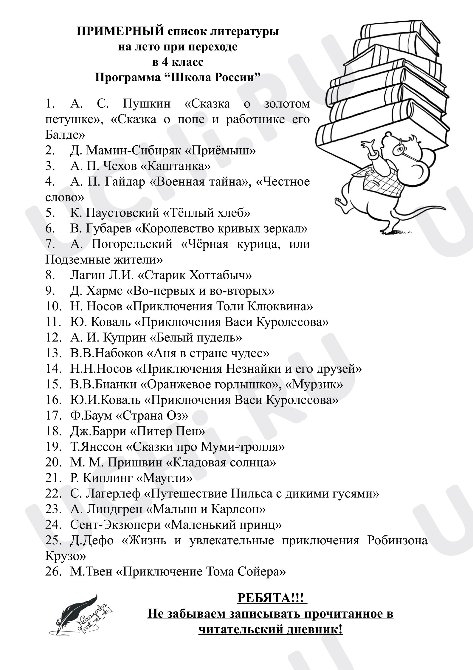 Предпросмотр материала Список чтения на лето.