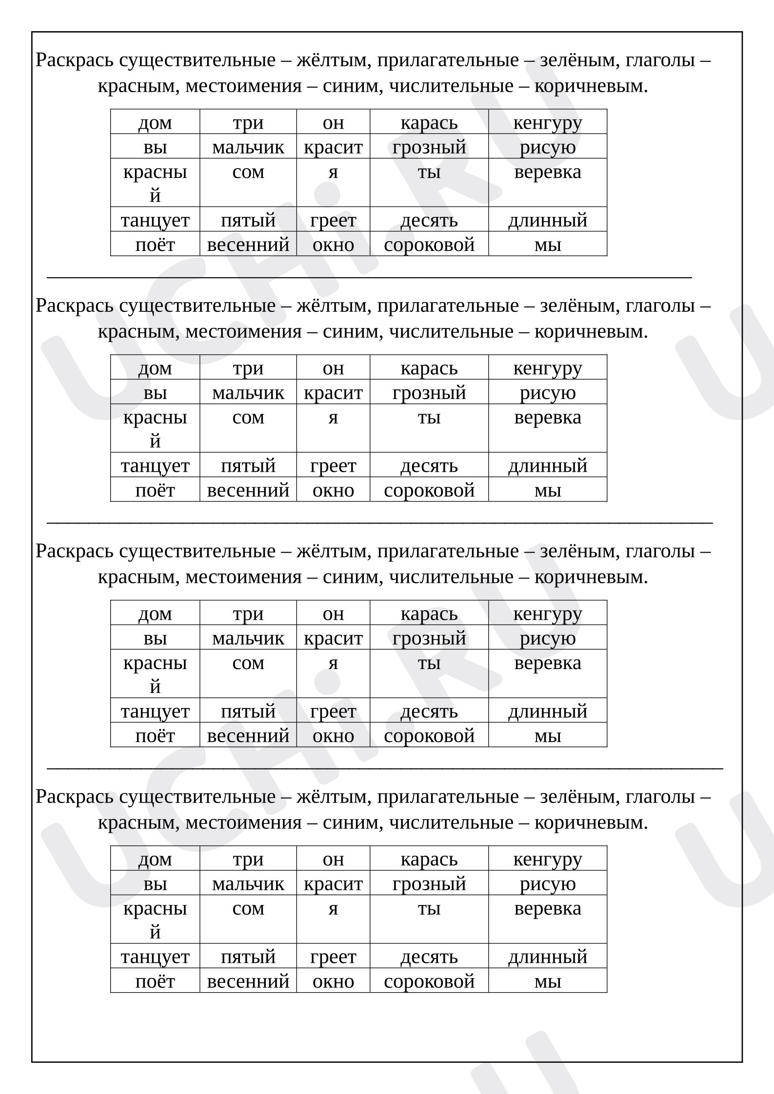 Предпросмотр материала Карточка к уроку русского языка. Части речи