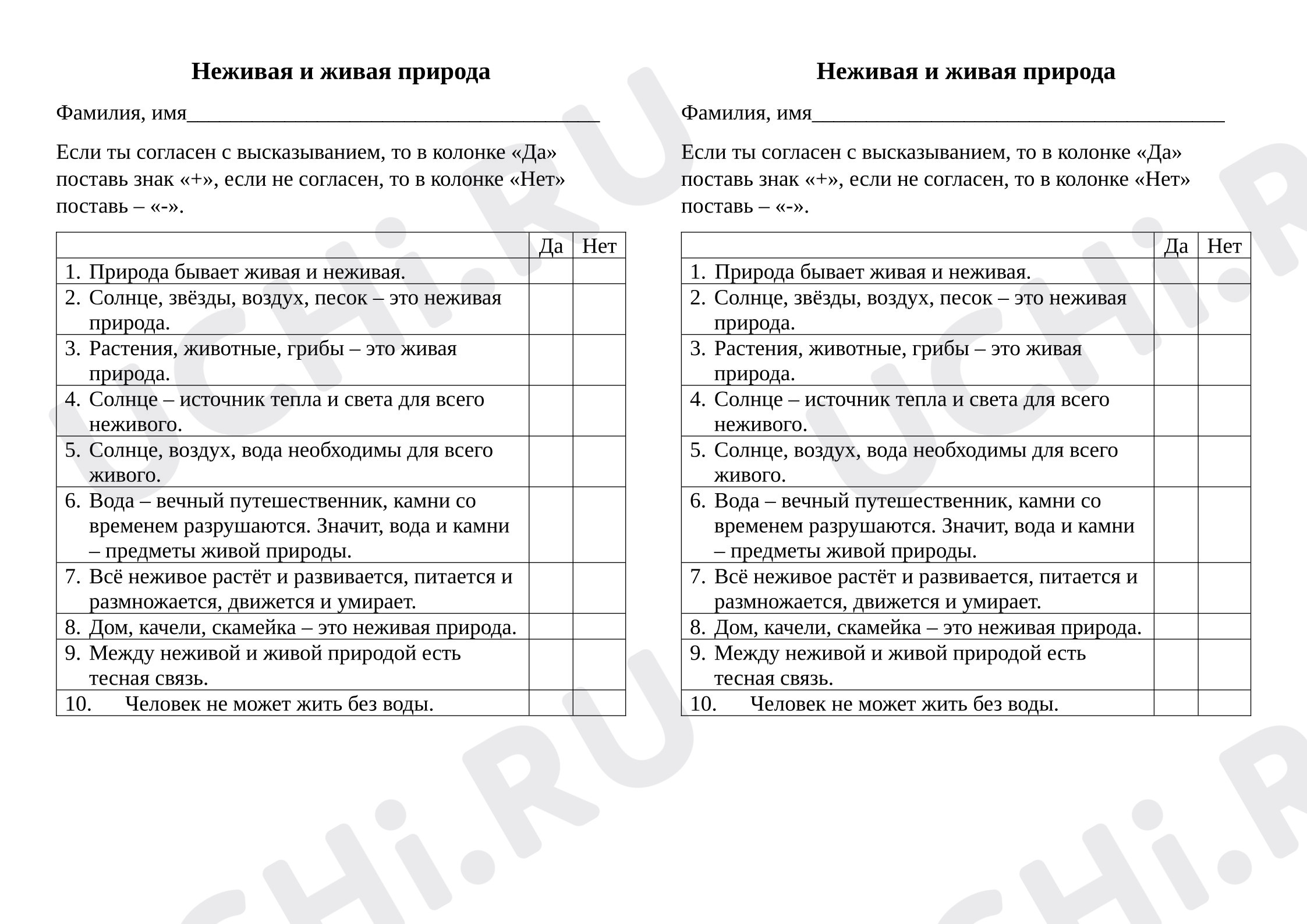 Предпросмотр материала Проверочная работа к уроку окружающего мира. Живая и неживая природа