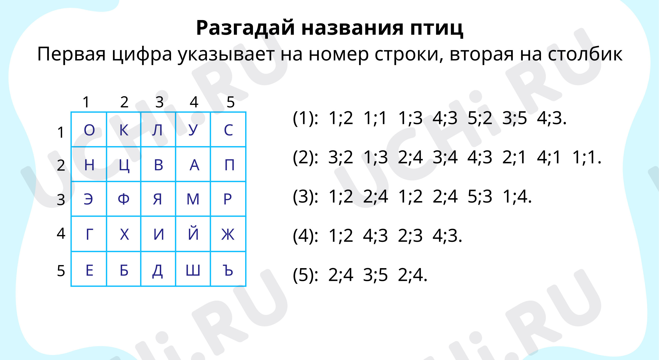 Разгадай названия птиц: Все падежи. Несклоняемые имена существительные |  Учи.ру