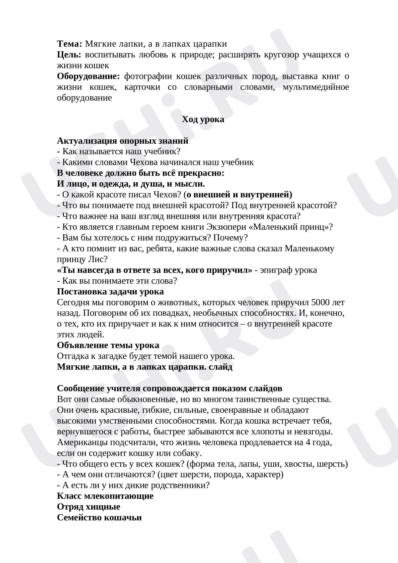 Мягкие лапки, а в лапках царапки»: Дикие и домашние животные | Учи.ру