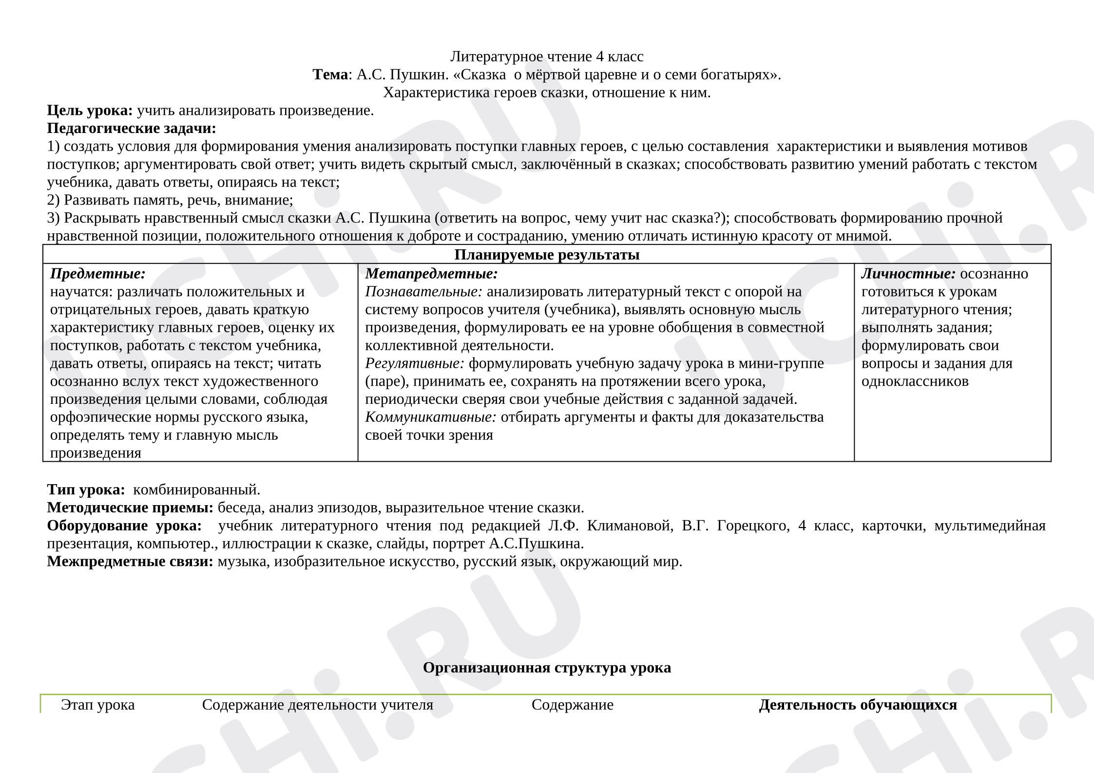 Предпросмотр материала Конспект урока по литературному чтению. Тема: А.С. Пушкин. «Сказка  о мёртвой царевне и о семи богатырях».