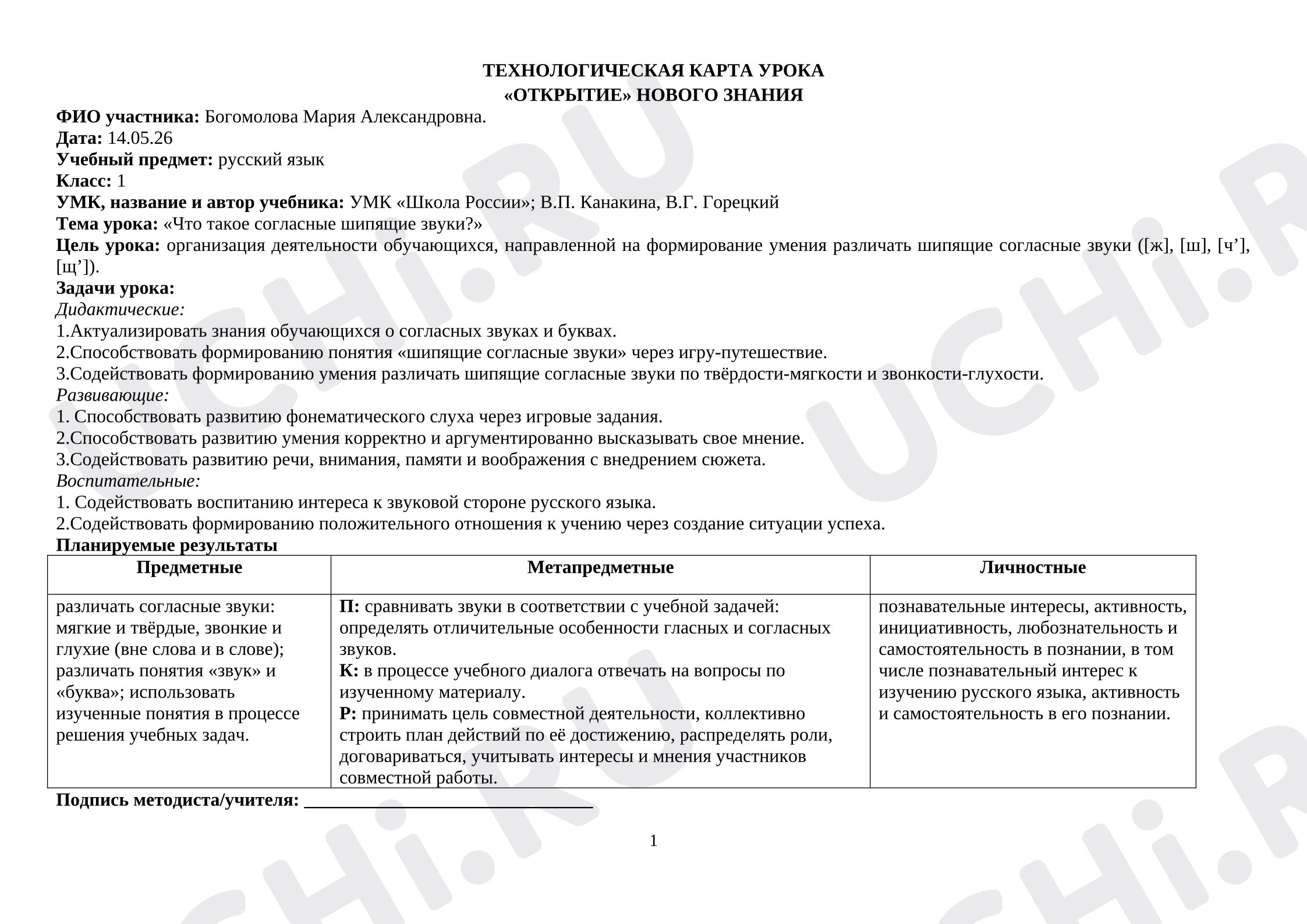 Предпросмотр материала План урока по русскому языку по теме «Что такое согласные шипящие звуки?»