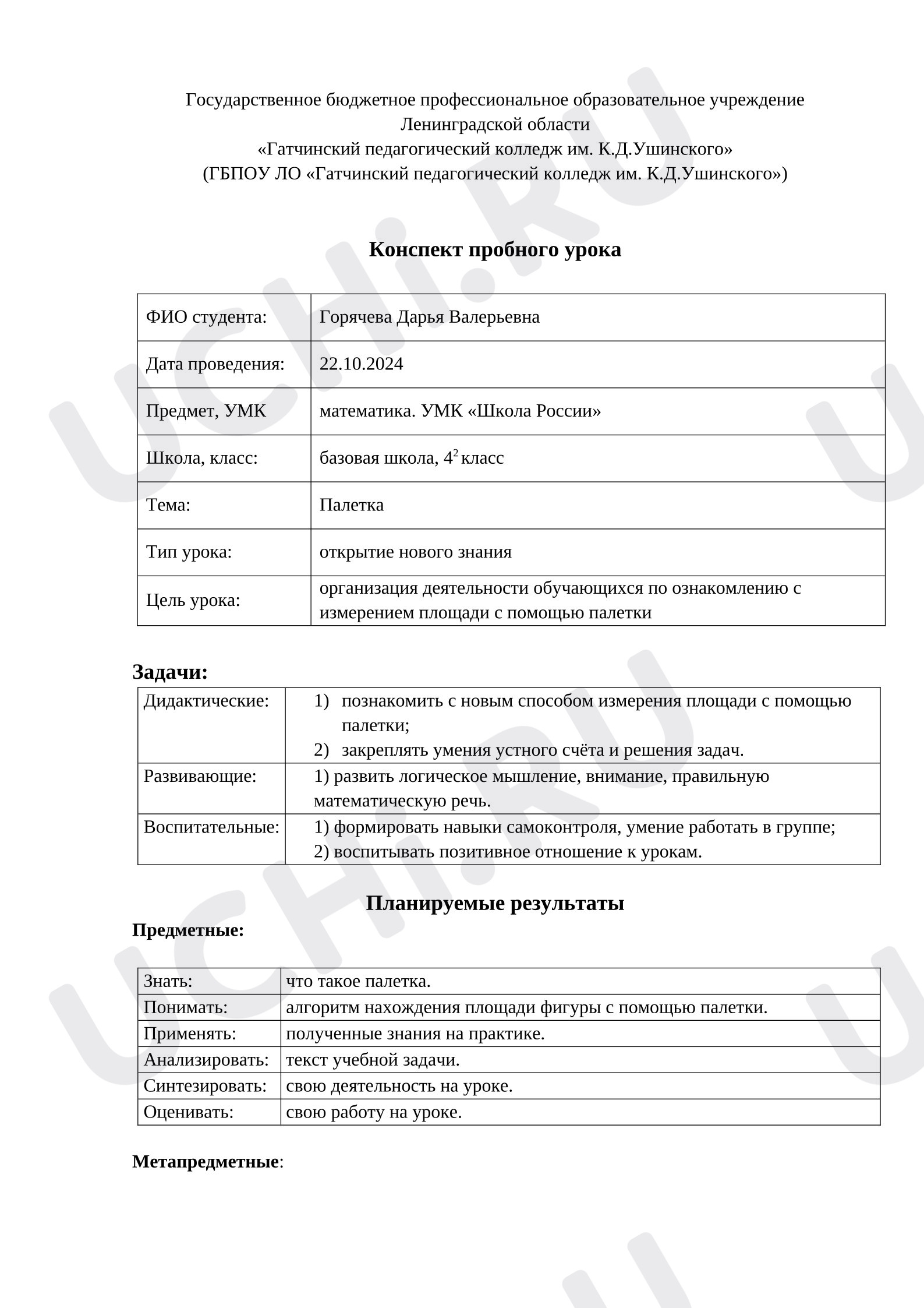 Предпросмотр материала Конспект урока математики. Измерение площади с помощью палетки.