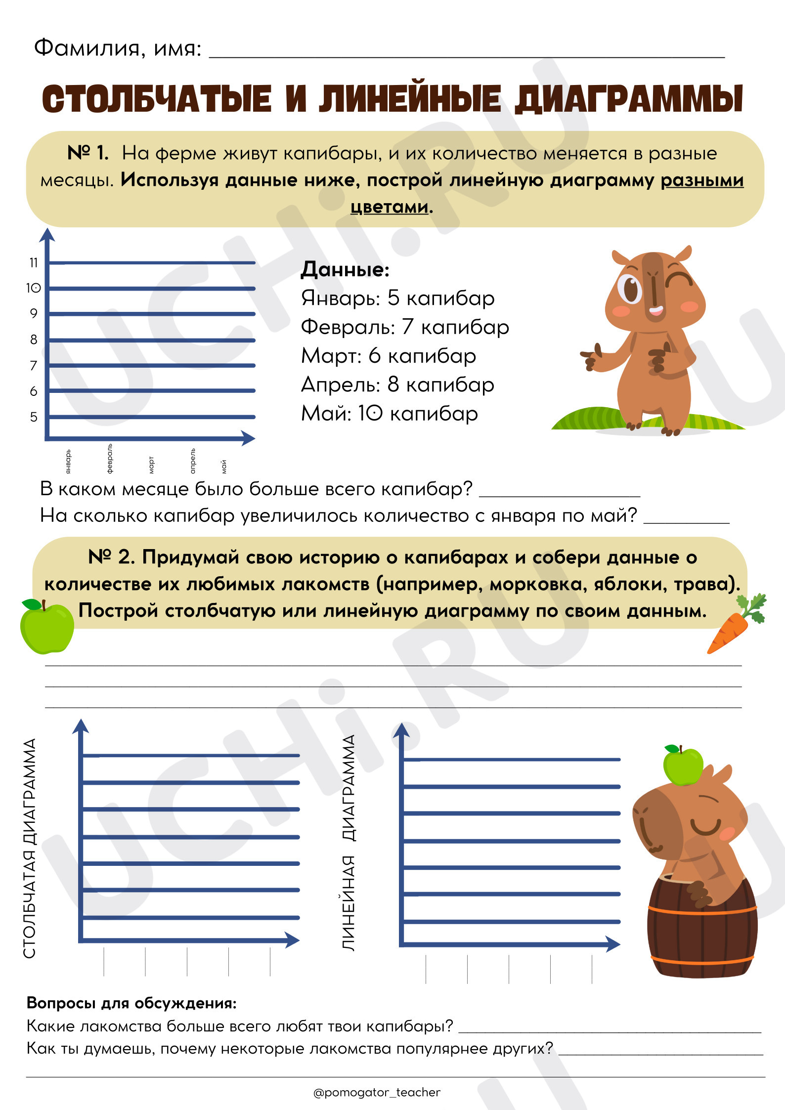 Предпросмотр материала Рабочий листы к уроку математики. Столбчатые и линейные диаграммы