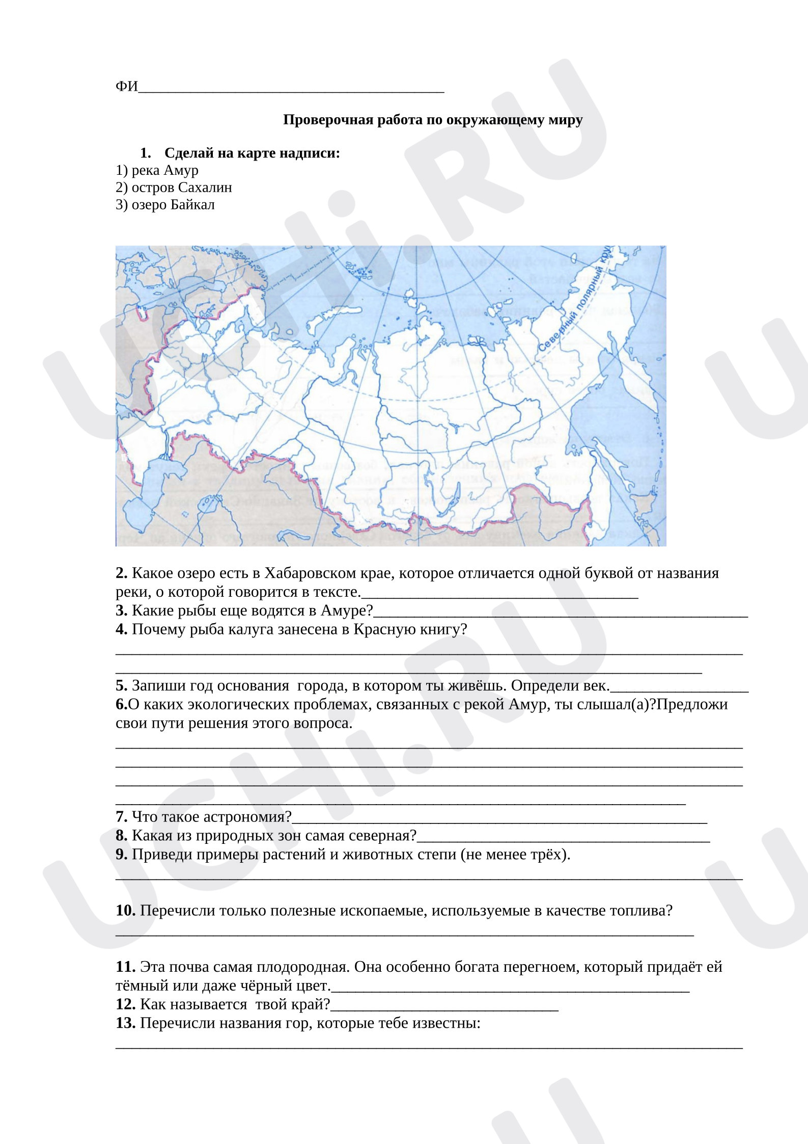 Предпросмотр материала Проверочная работа к уроку окружающего мира за 1 полугодие.