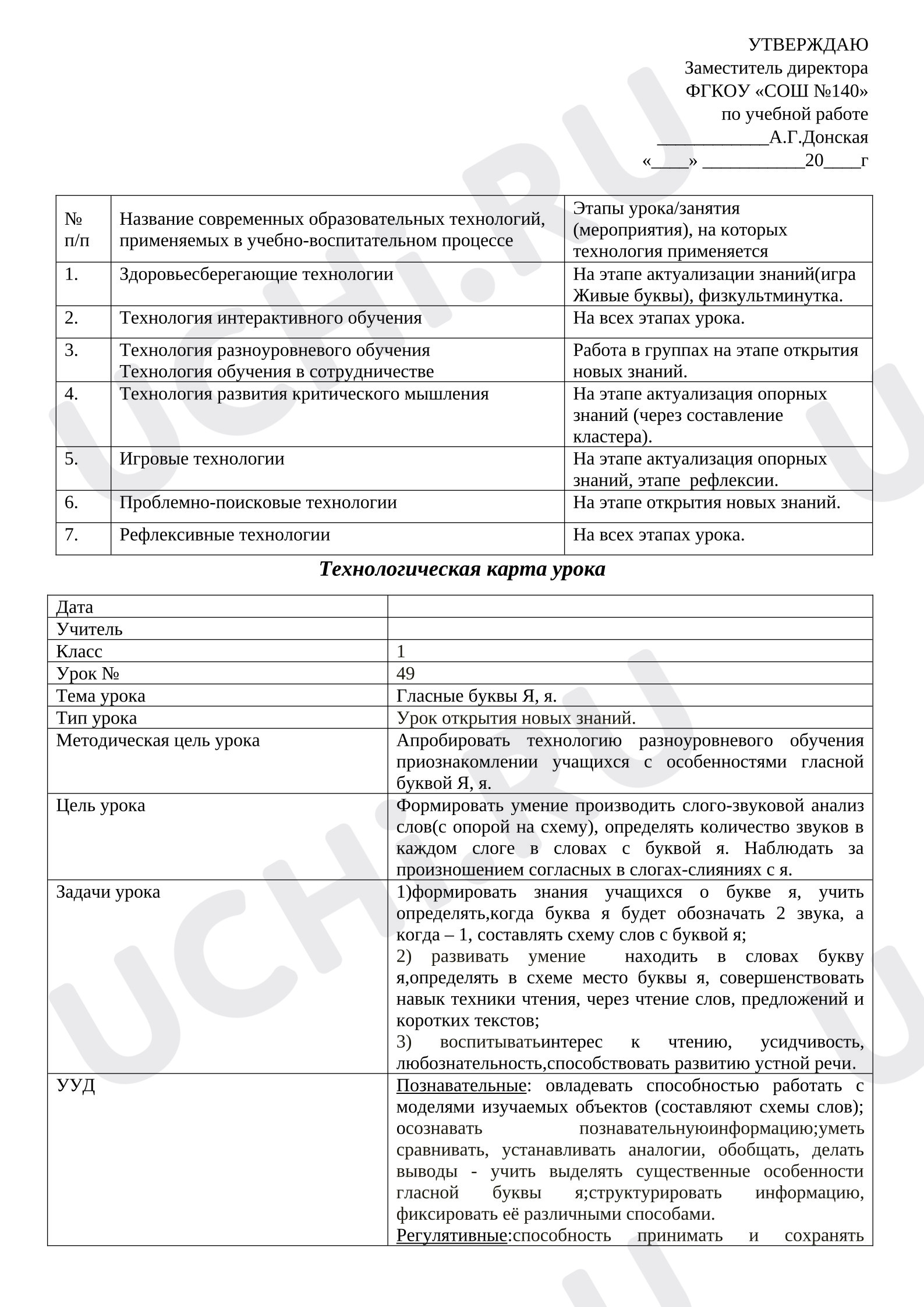 Предпросмотр материала План урока обучения грамоте по теме: Гласные буквы Я, я