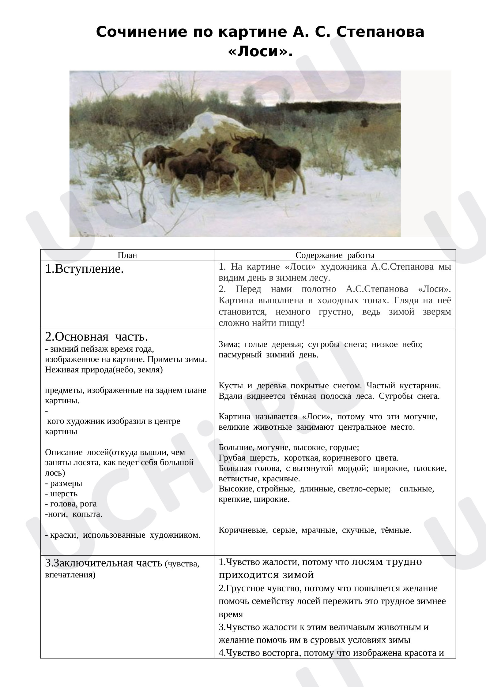 Предпросмотр материала Русский язык. Сочинение по картине А.С.Степанова «Лоси».
