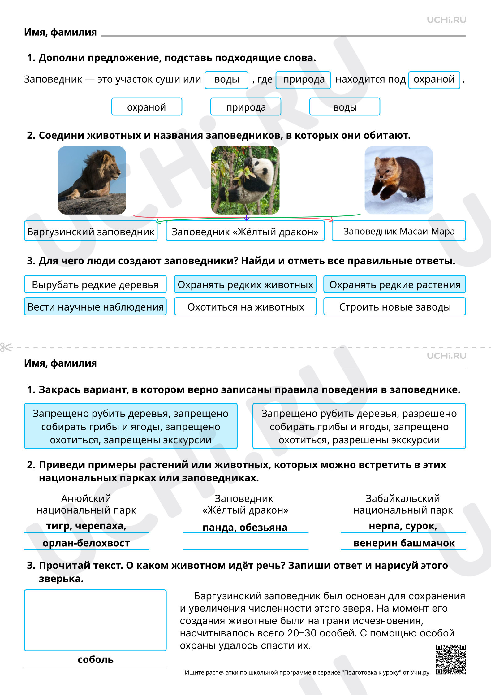 Предпросмотр материала Заповедники: значение для охраны природы. Ответы
