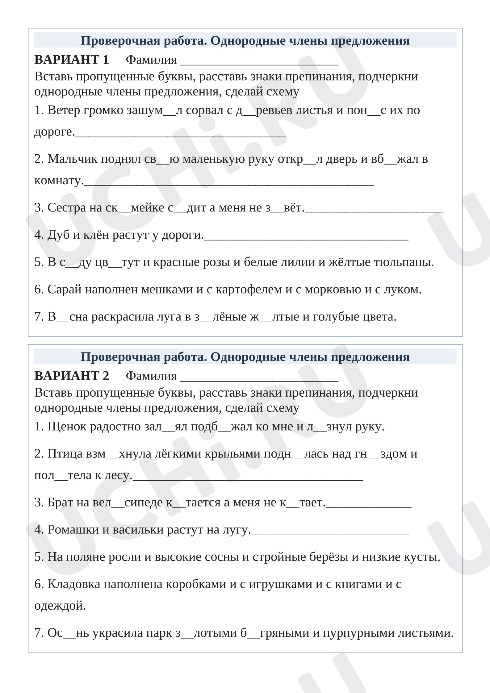Предпросмотр материала Проверочная работа. Однородные члены предлождения.